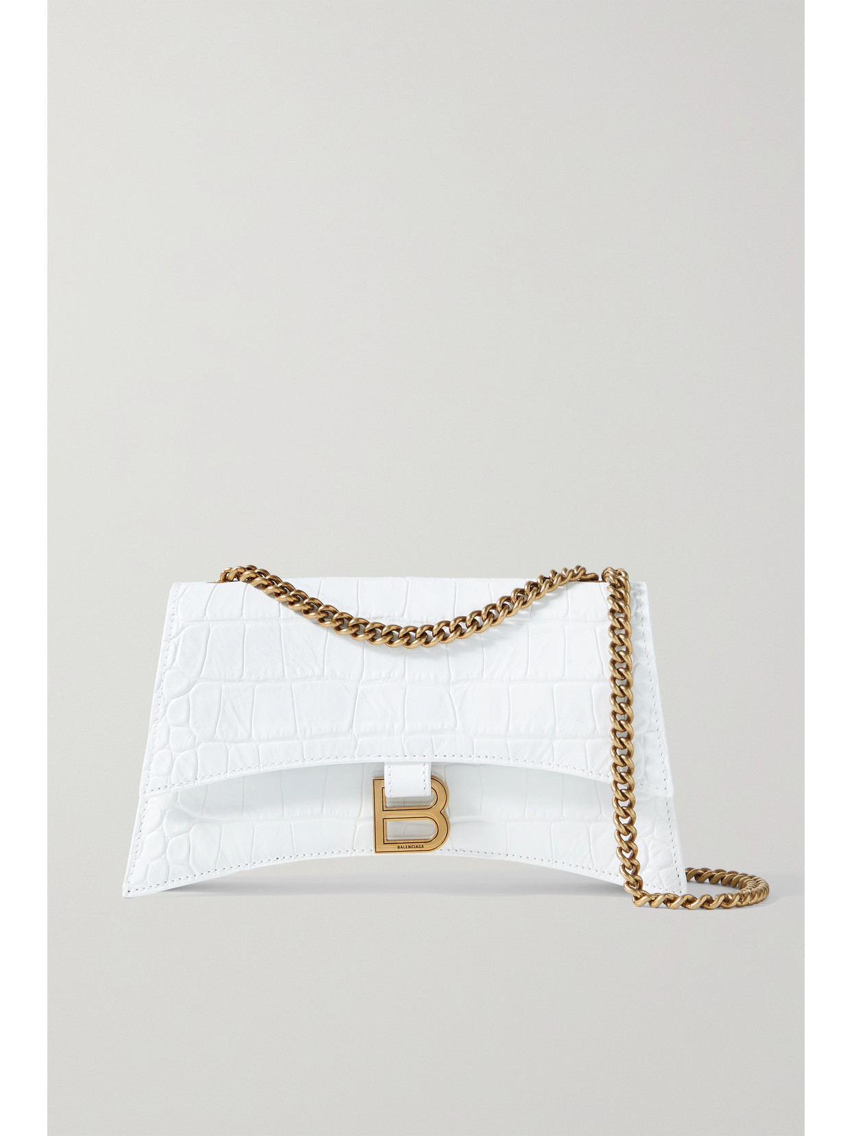 Shop Balenciaga Crush Small Croc-effect Leather Shoulder Bag In White