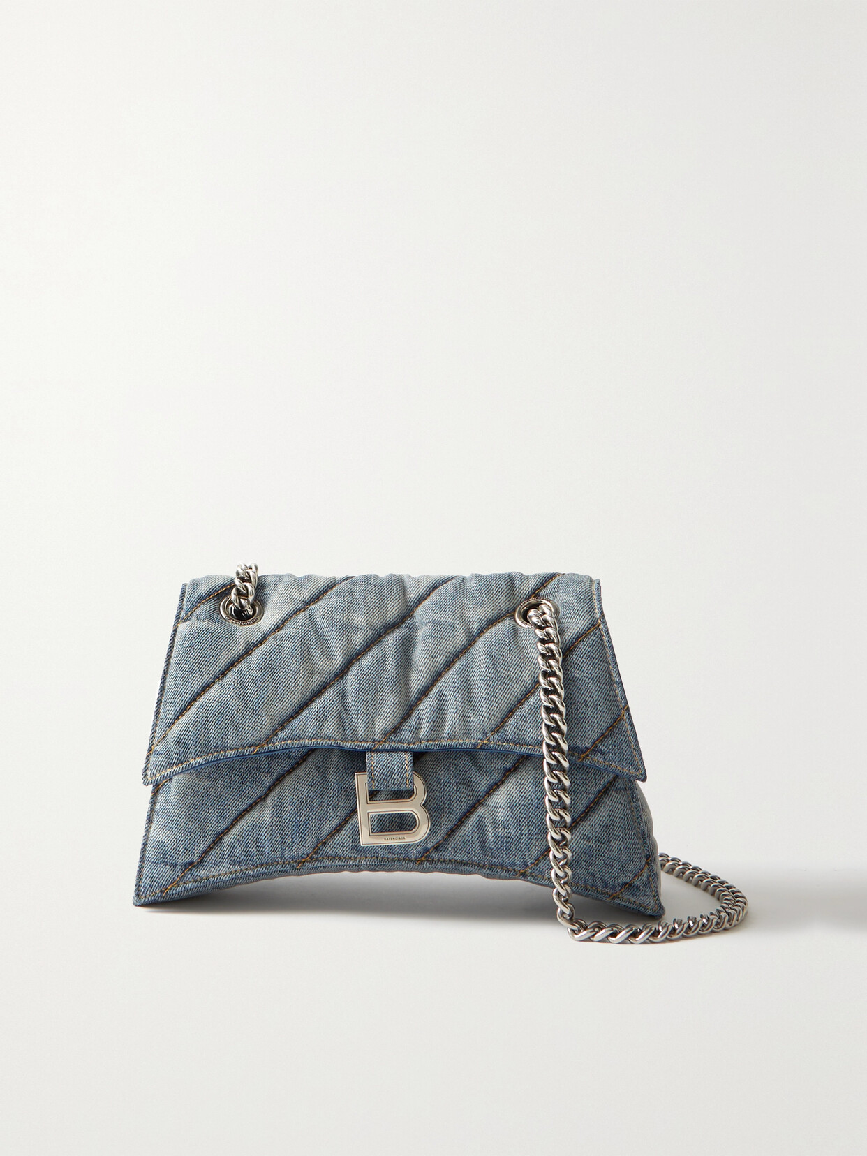 BALENCIAGA CRUSH QUILTED DENIM SHOULDER BAG