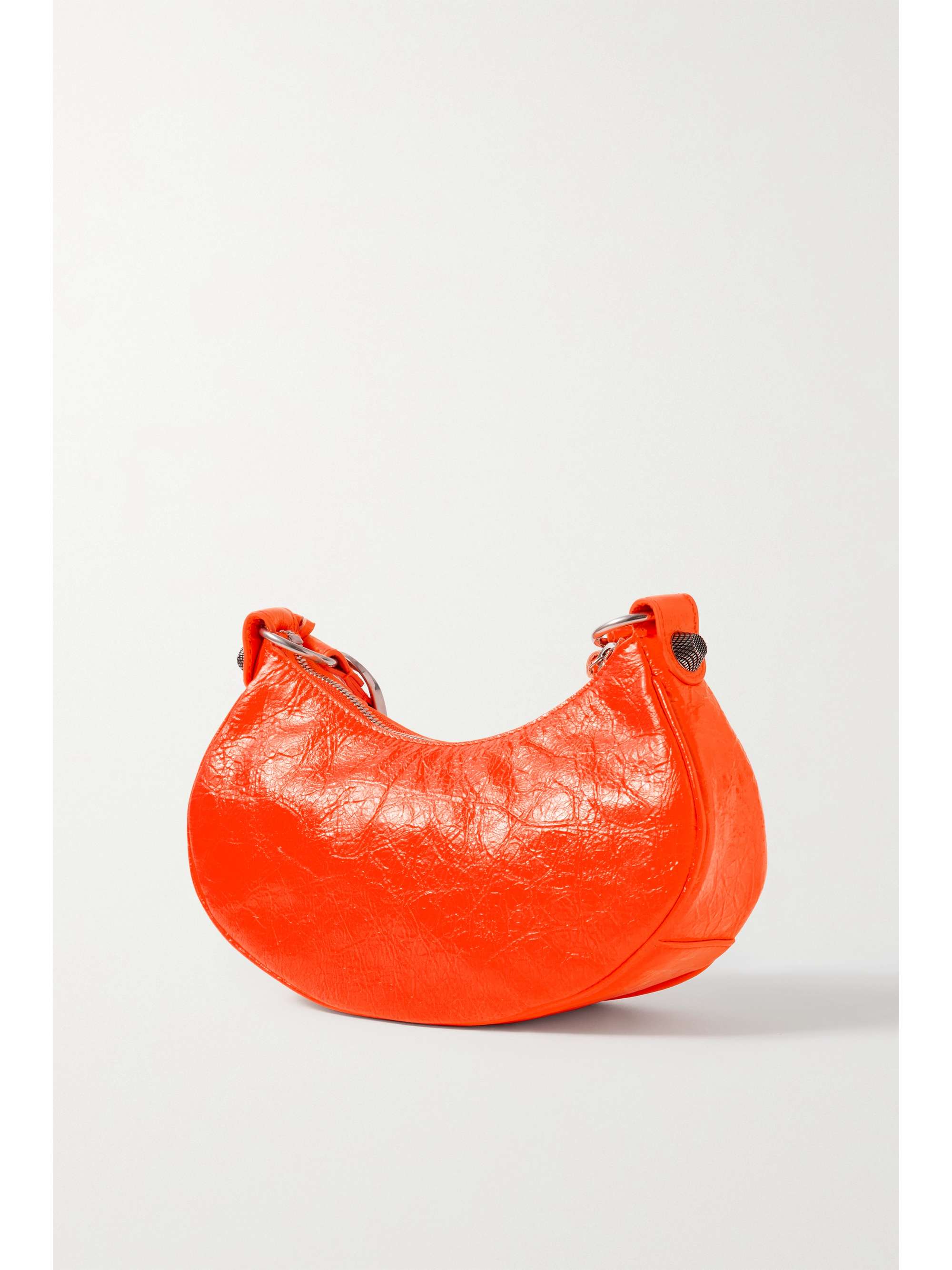 BALENCIAGA Le Cagole XS studded neon crinkled-leather shoulder bag