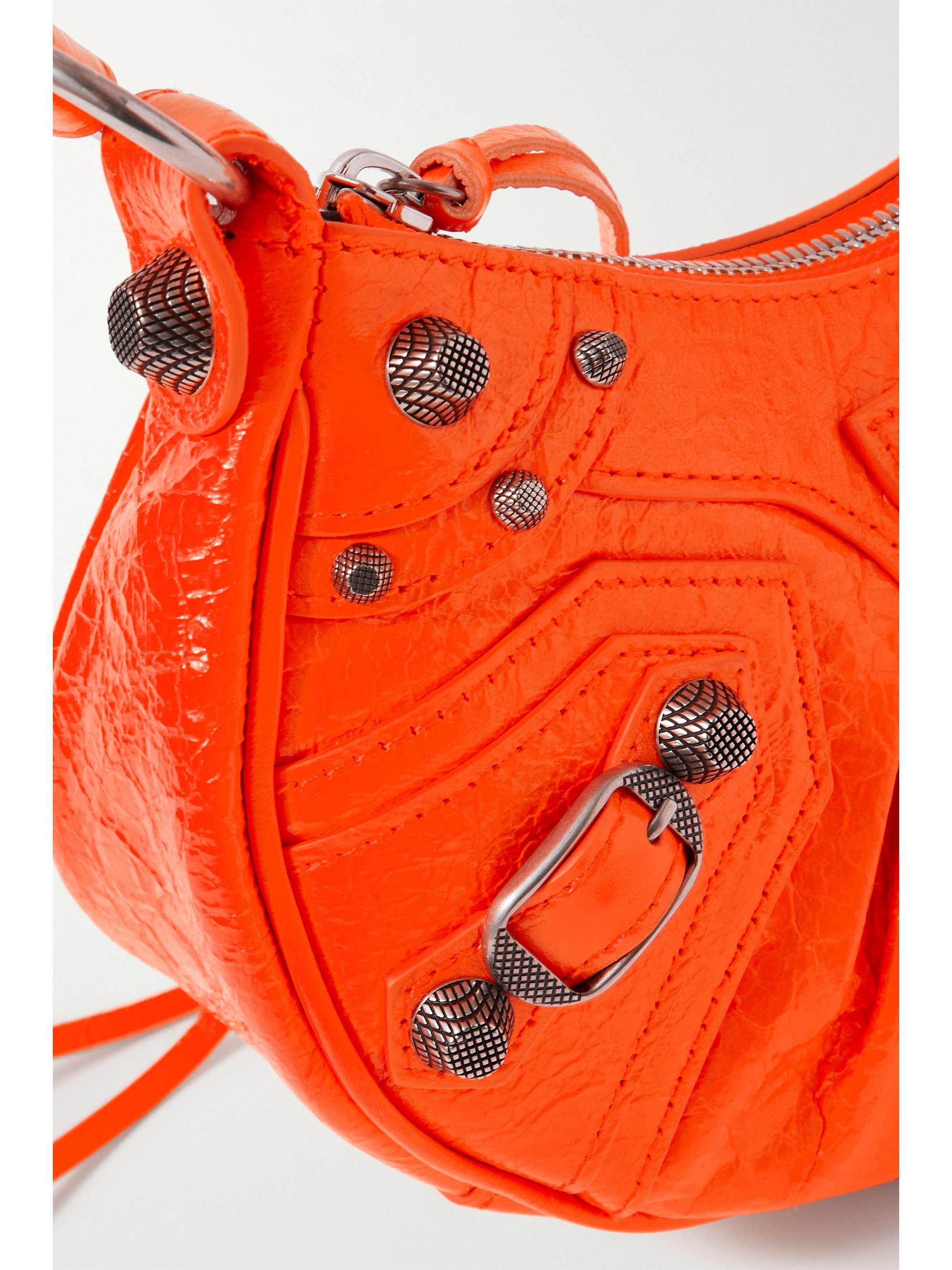 BALENCIAGA Le Cagole XS studded neon crinkled-leather shoulder bag