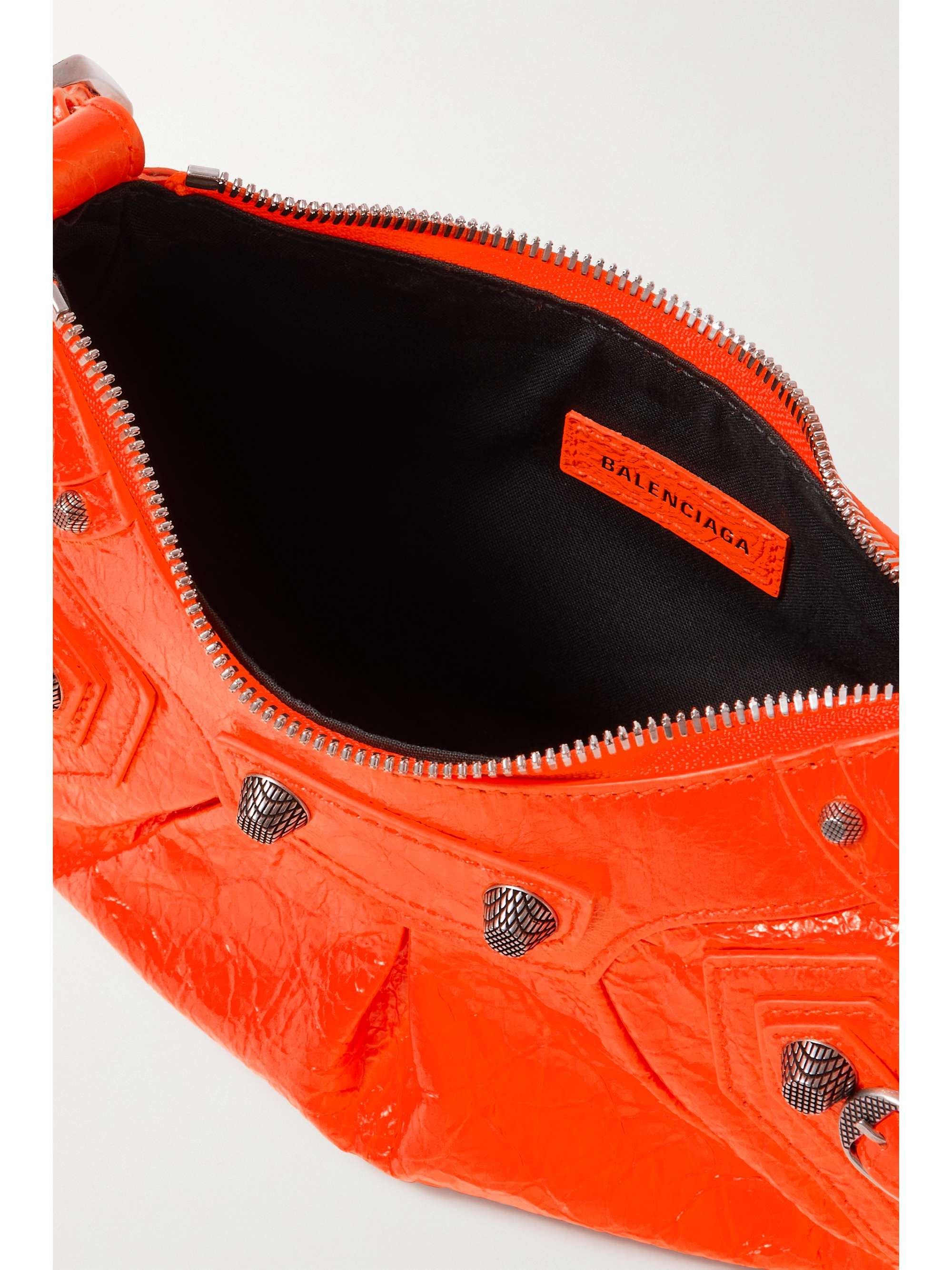BALENCIAGA Le Cagole XS studded neon crinkled-leather shoulder bag