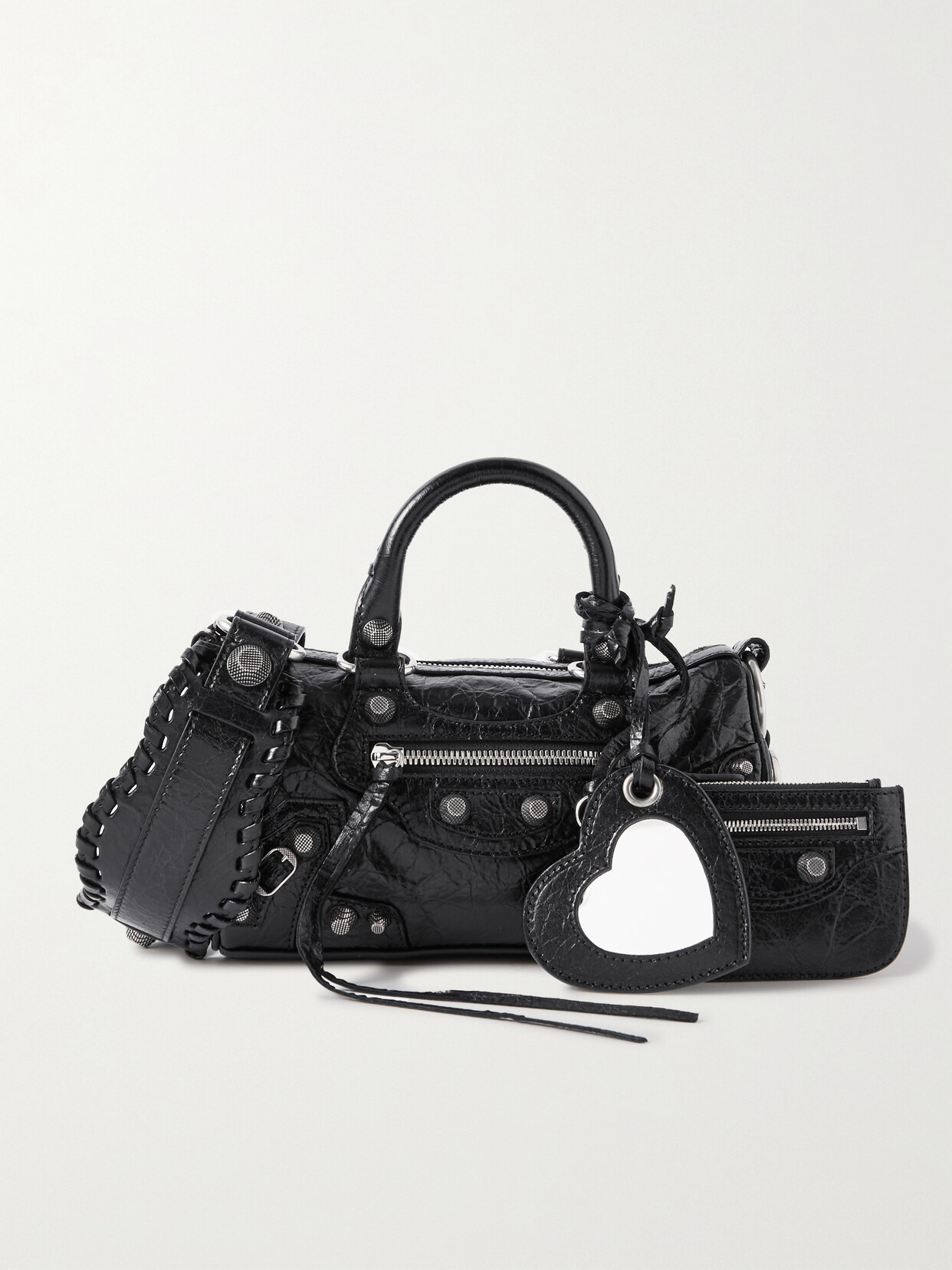 Balenciaga Arena Studded Cracked-leather Tote In Black