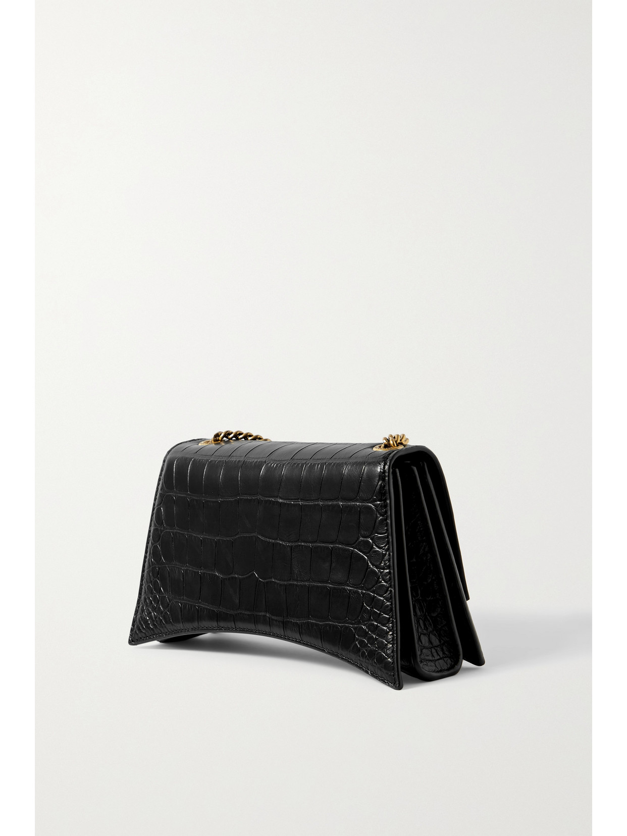 Shop Balenciaga Crush Small Croc-effect Leather Shoulder Bag In Black