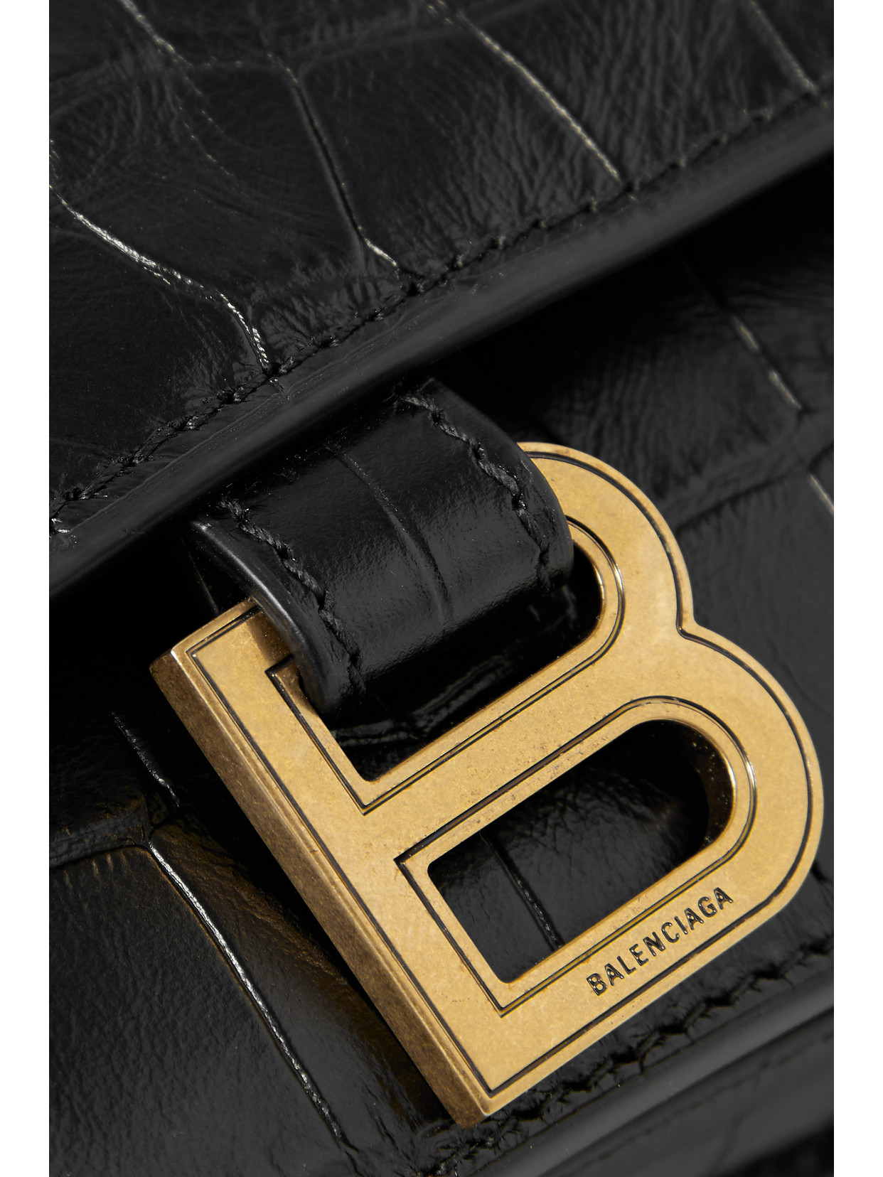 BALENCIAGA CRUSH SMALL CROC-EFFECT LEATHER SHOULDER BAG