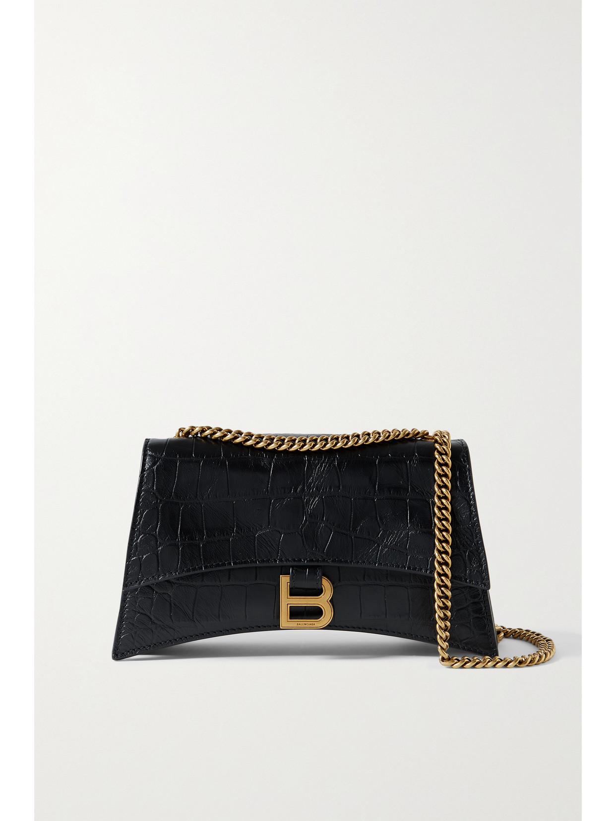 Balenciaga Crush Small Croc-effect Leather Shoulder Bag In Black