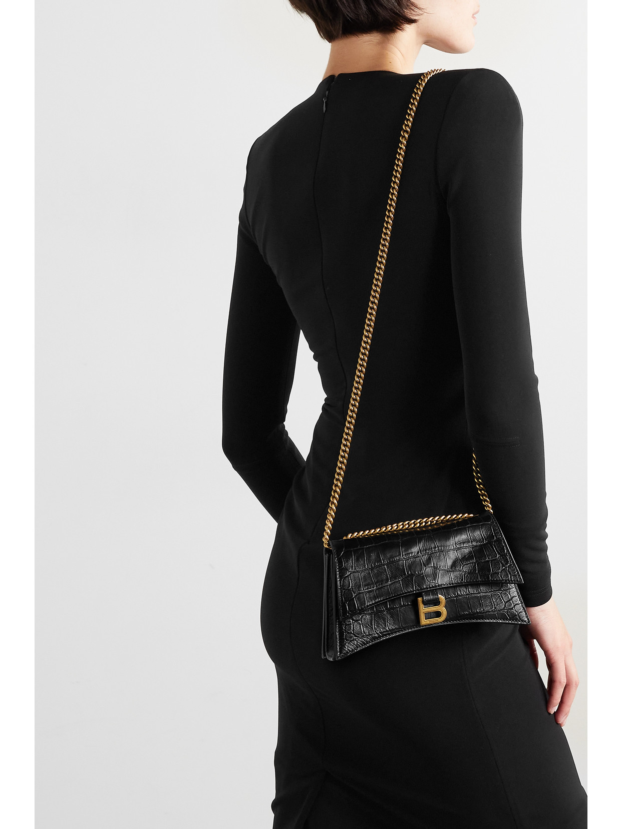 Balenciaga Crush Small Croc-effect Leather Shoulder Bag In Black