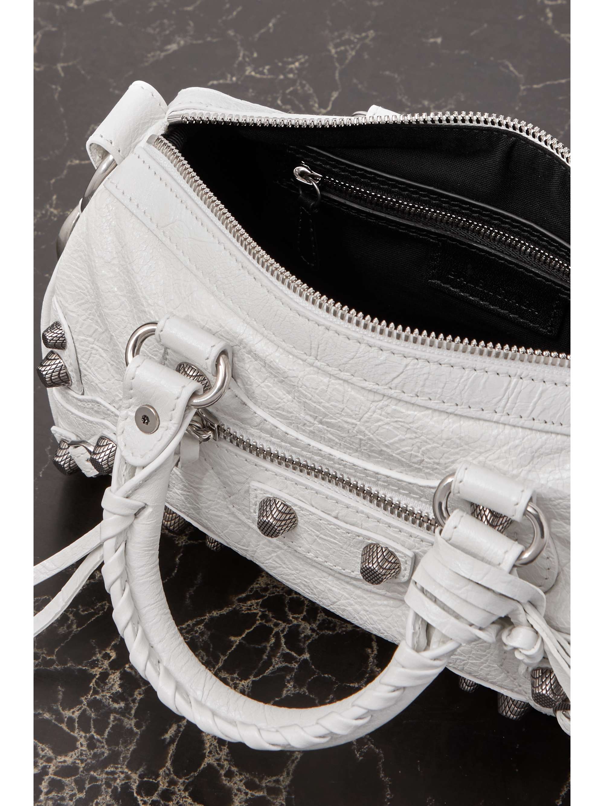 BALENCIAGA Arena studded cracked-leather tote