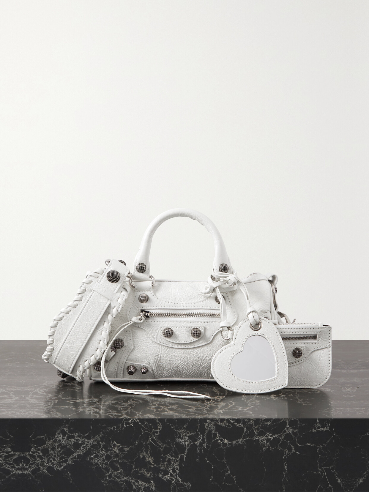 Balenciaga Arena Studded Cracked-leather Tote In White