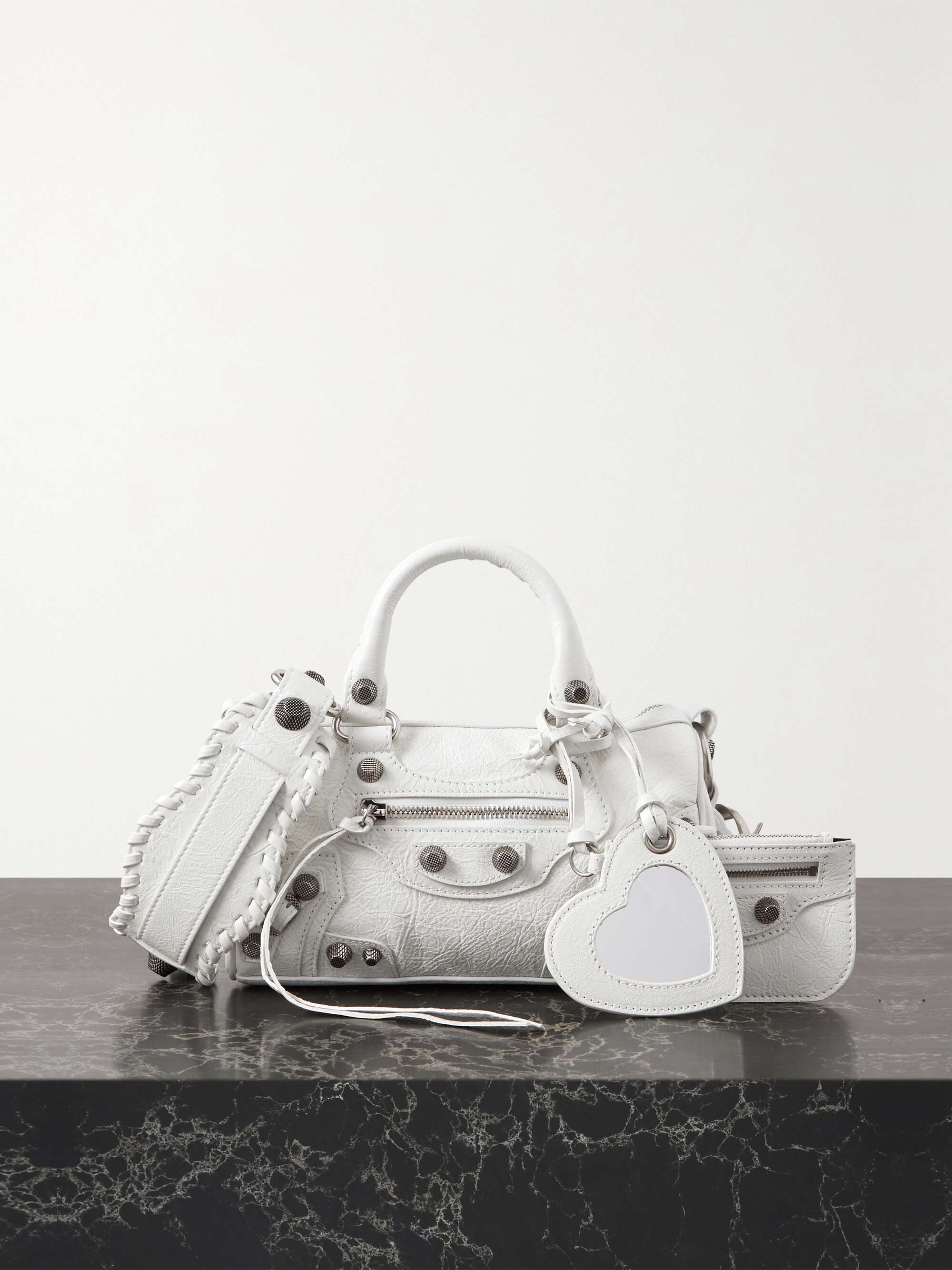 BALENCIAGA Arena studded crinkled-leather tote