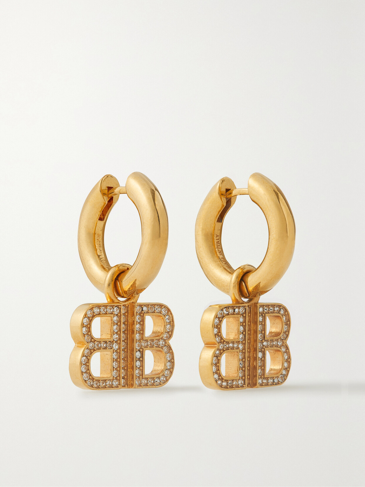 Balenciaga - Gold-tone Crystal Hoop Earrings - One size