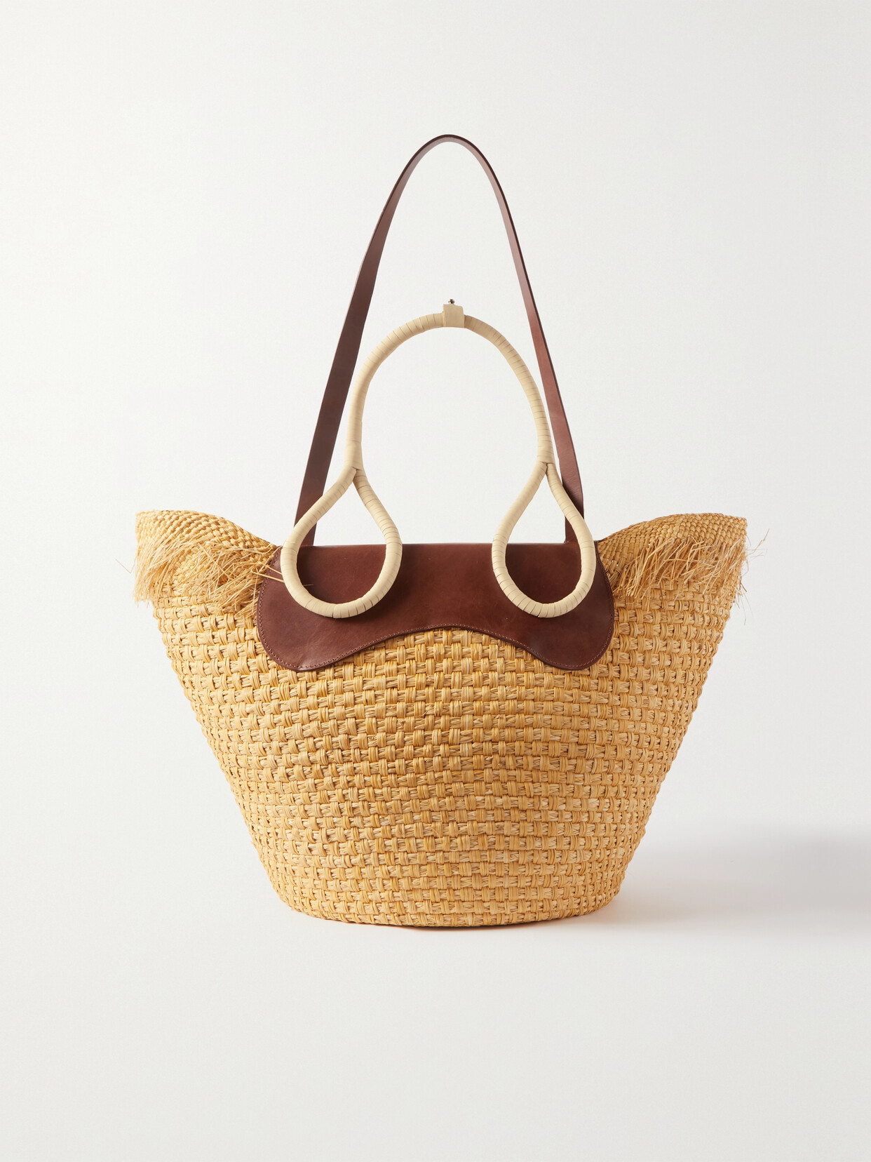 Johanna Ortiz - + Net Sustain Leather-trimmed Raffia Tote - Brown