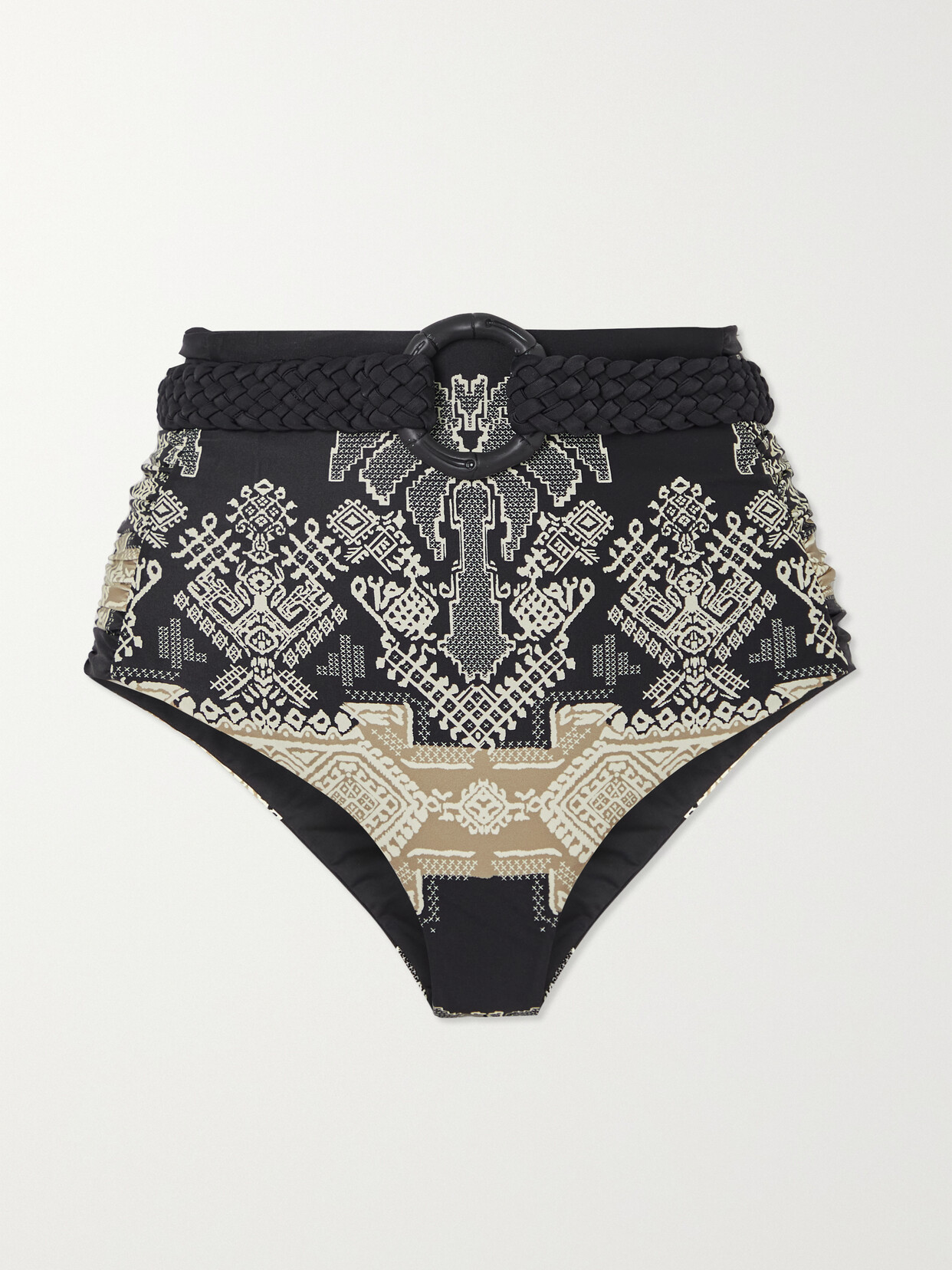 Johanna Ortiz - + Net Sustain Andean Belted Printed Bikini Briefs - Black