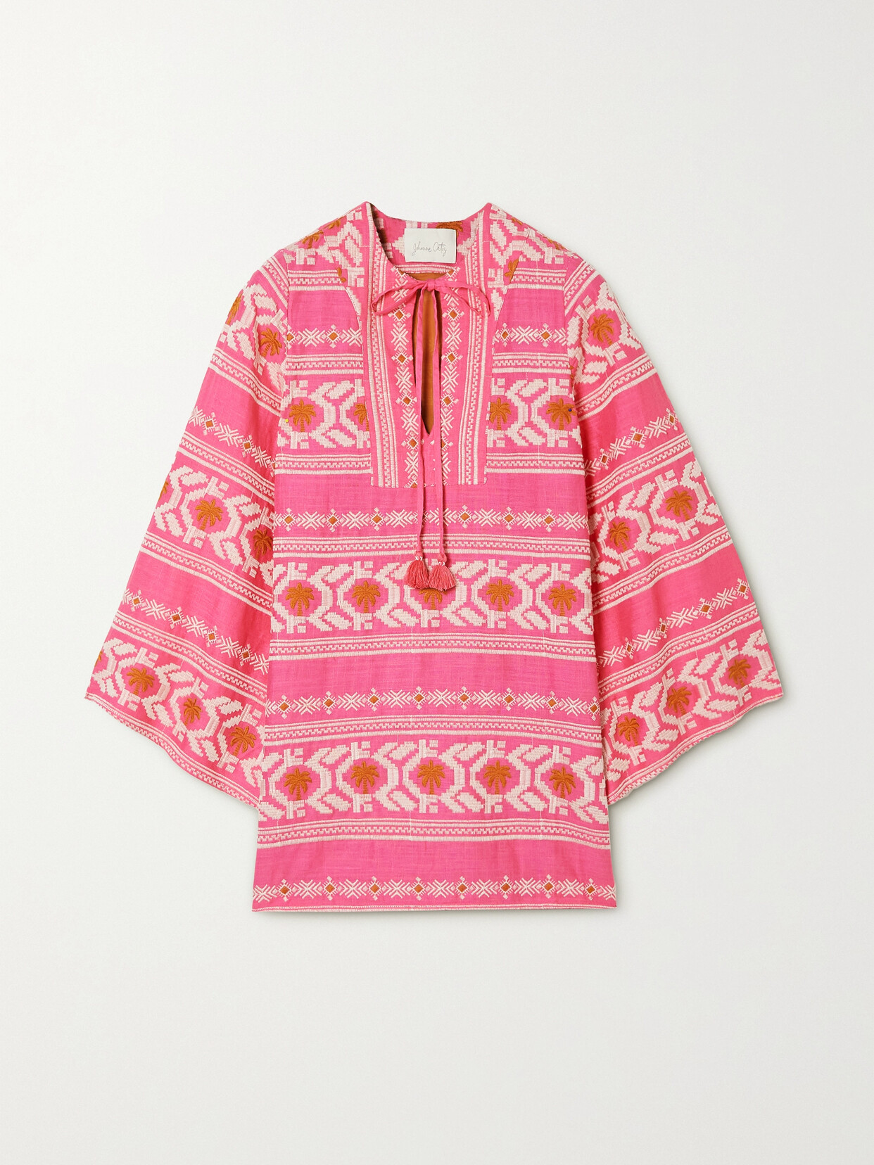 Johanna Ortiz Apurimac Mini Tunic Dress In Tropic Pink And Ecru
