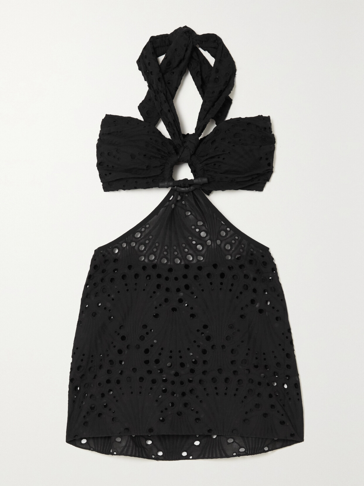 Johanna Ortiz + Net Sustain Uncu Cutout Broderie Anglaise Cotton Halterneck Mini Dress - Black