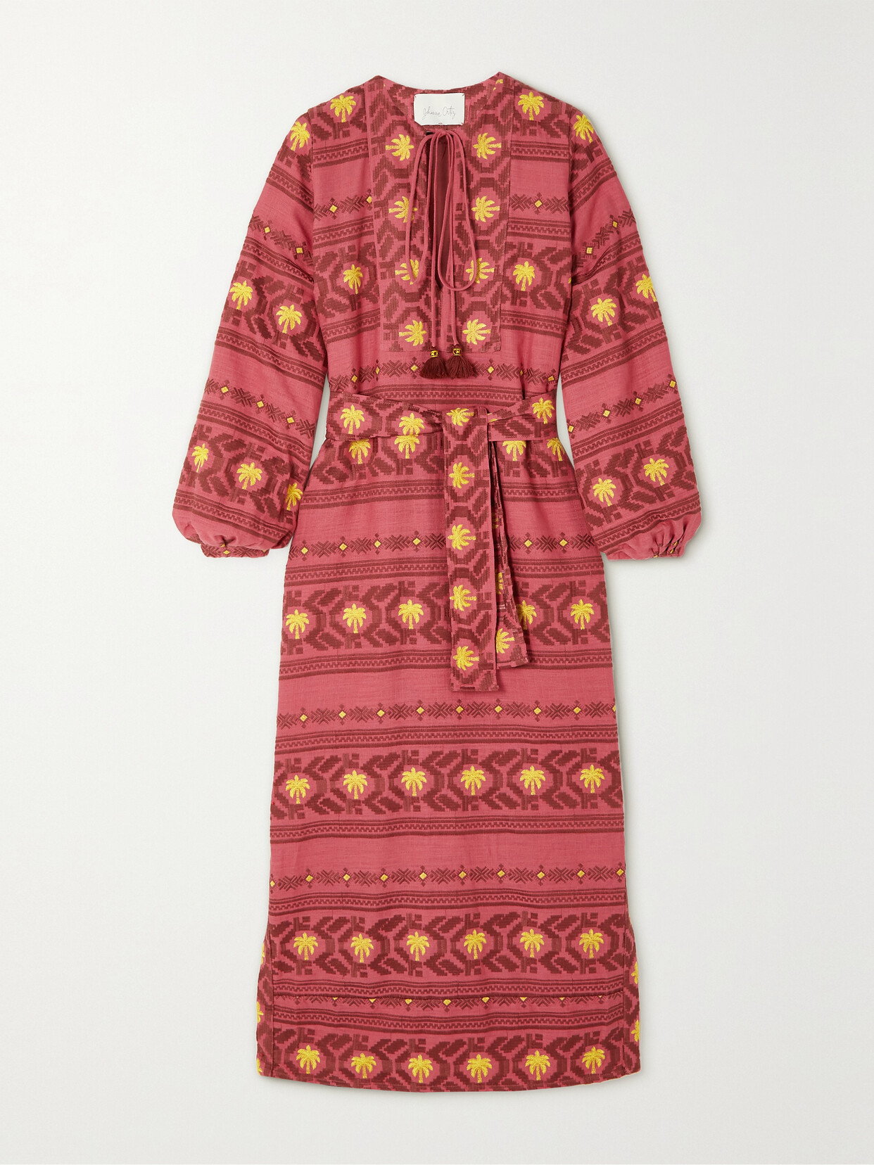 JOHANNA ORTIZ + NET SUSTAIN SAPA INCA BELTED EMBROIDERED WOVEN MAXI DRESS