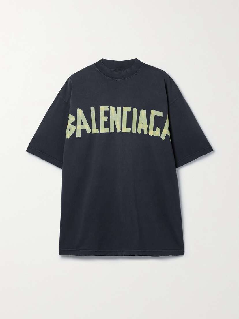 Balenciaga Oversized Distressed Printed Cotton-jersey T-shirt