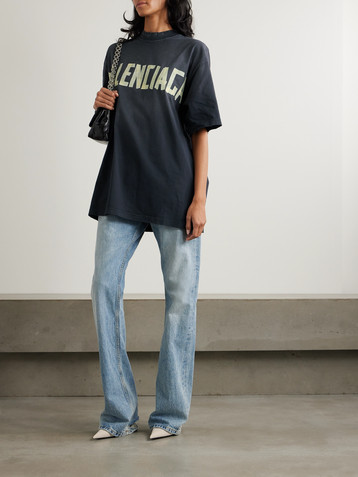 Balenciaga Oversized distressed printed cotton-jersey T-shirt