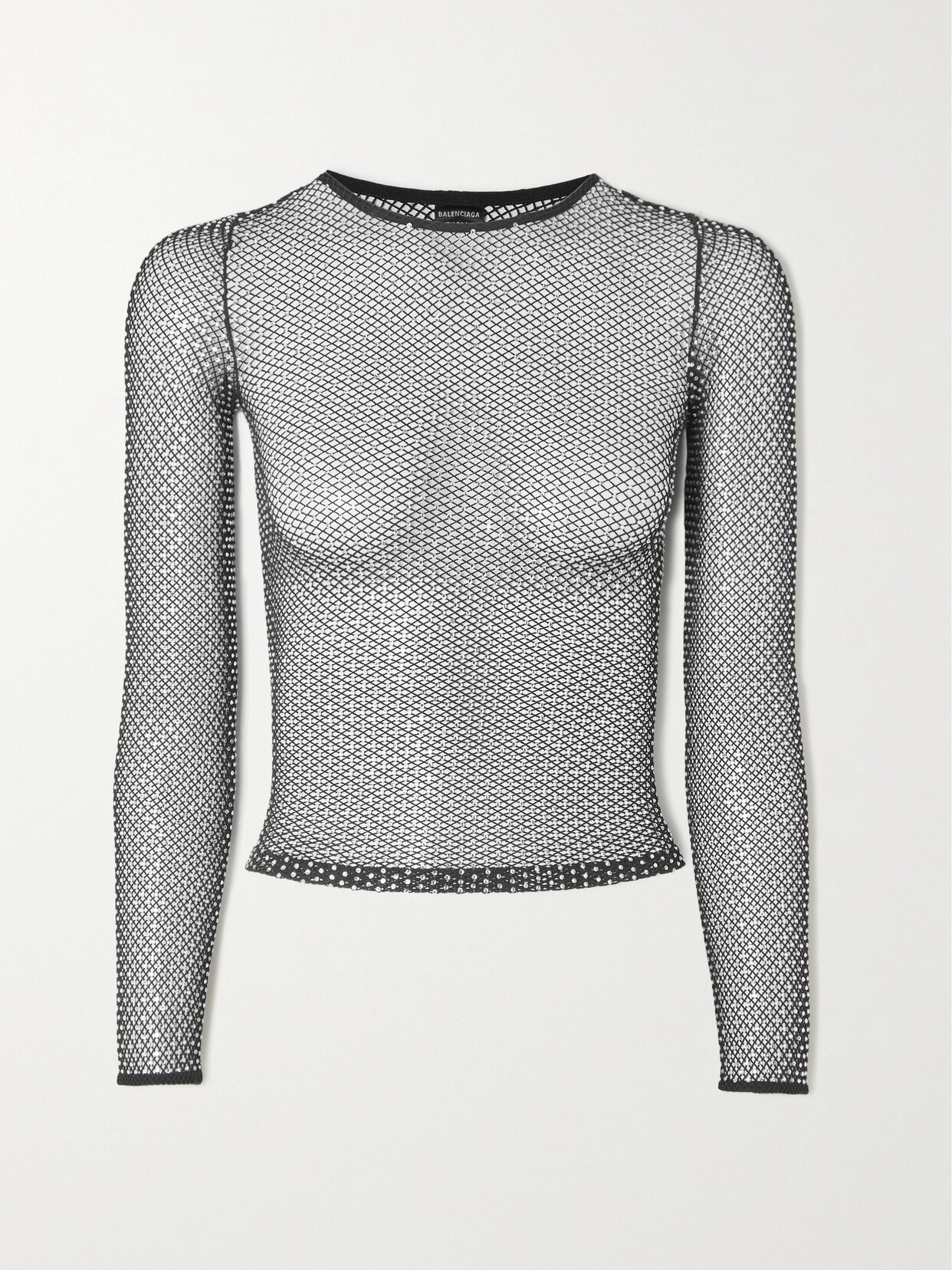 Balenciaga - Crystal-embellished Stretch-mesh Top - Black