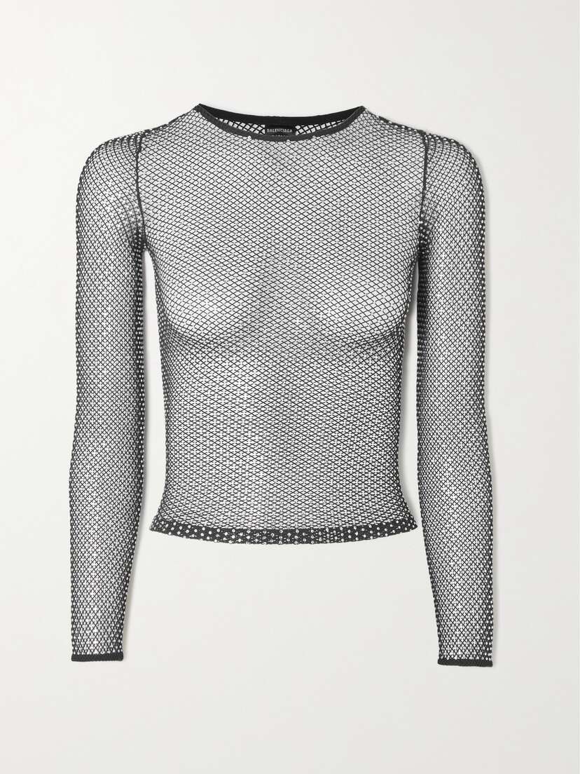 Balenciaga Crystal-embellished Stretch-mesh Top