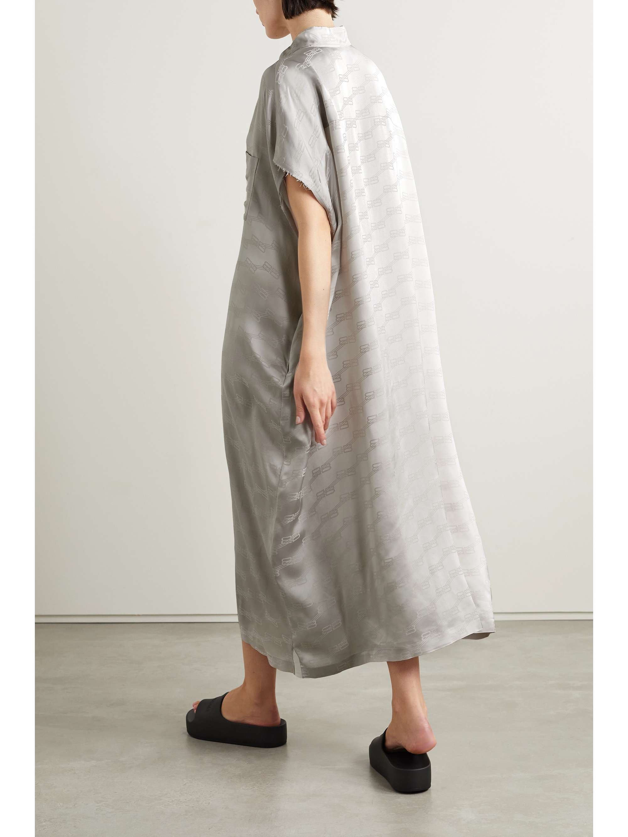 BALENCIAGA Oversized frayed satin-jacquard midi shirt dress