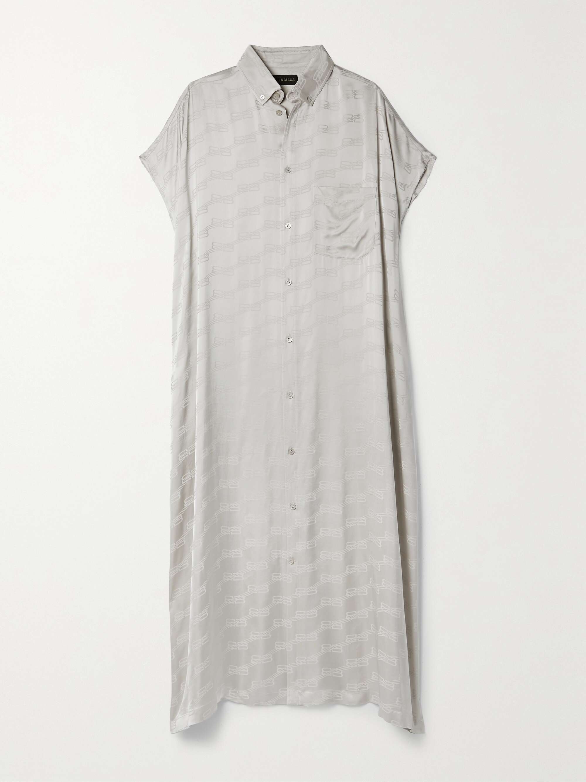 Oversized frayed satin jacquard midi shirt dress