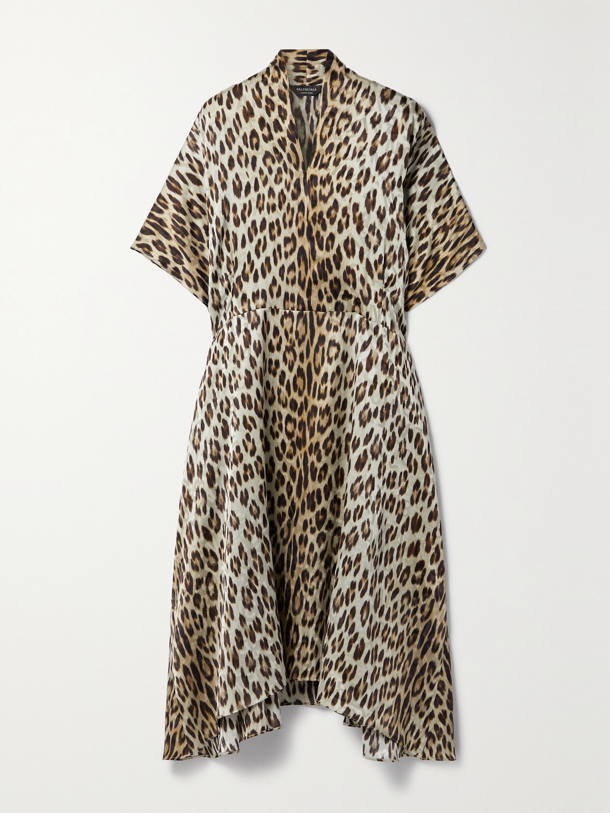 Balenciaga Oversized Leopard-print Silk-satin Midi Dress In Neutrals