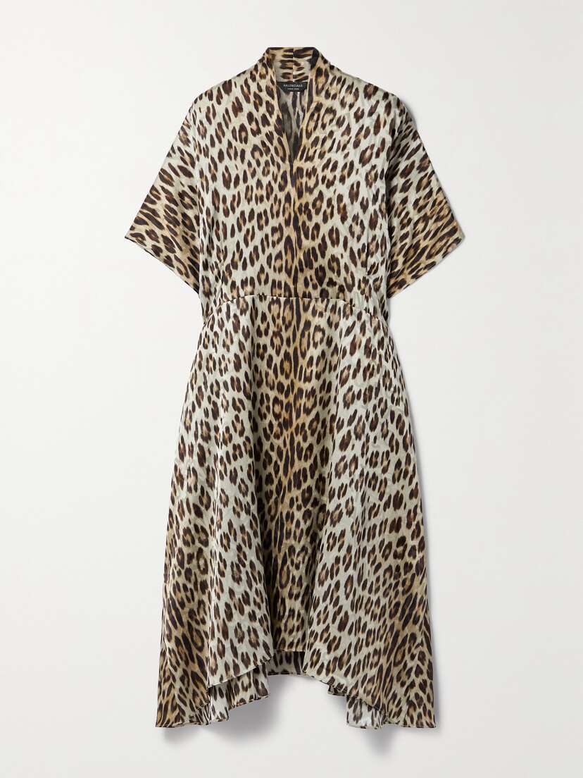 Balenciaga Oversized Leopard-print Silk-jacquard Midi Dress