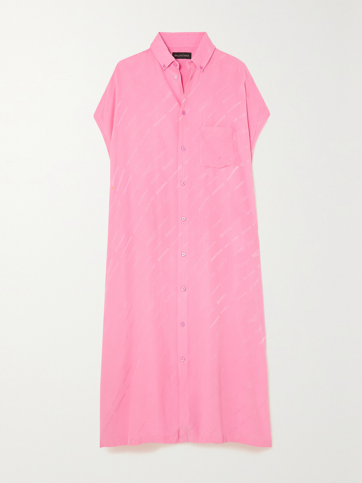 Balenciaga Silk Crepe De Chine-jacquard Maxi Shirt Dress - Pink