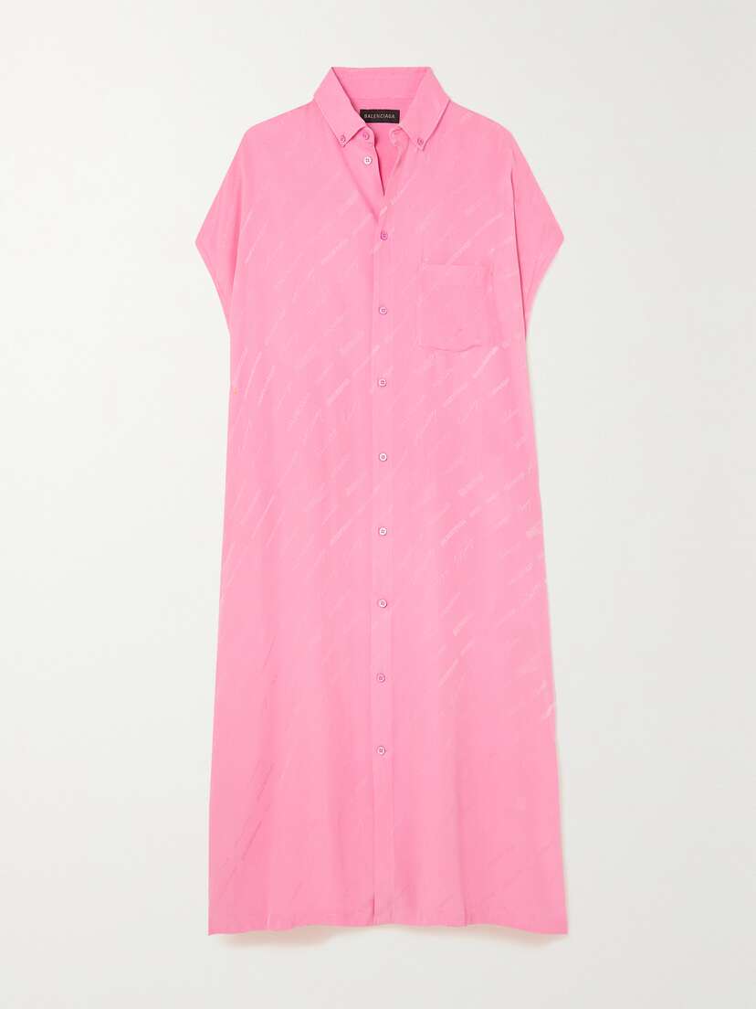 Balenciaga Silk Crepe De Chine-jacquard Maxi Shirt Dress