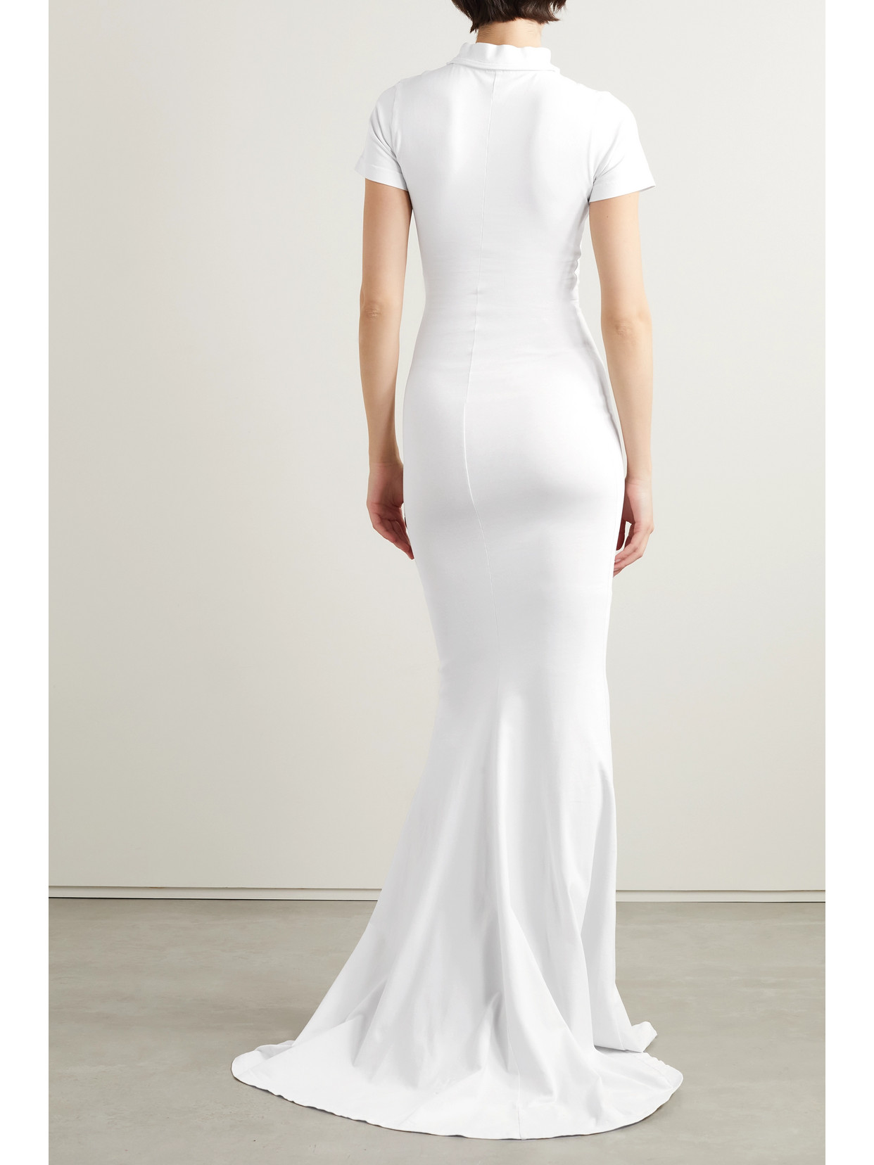 Shop Balenciaga Embroidered Stretch-cotton Jersey Maxi Dress In White