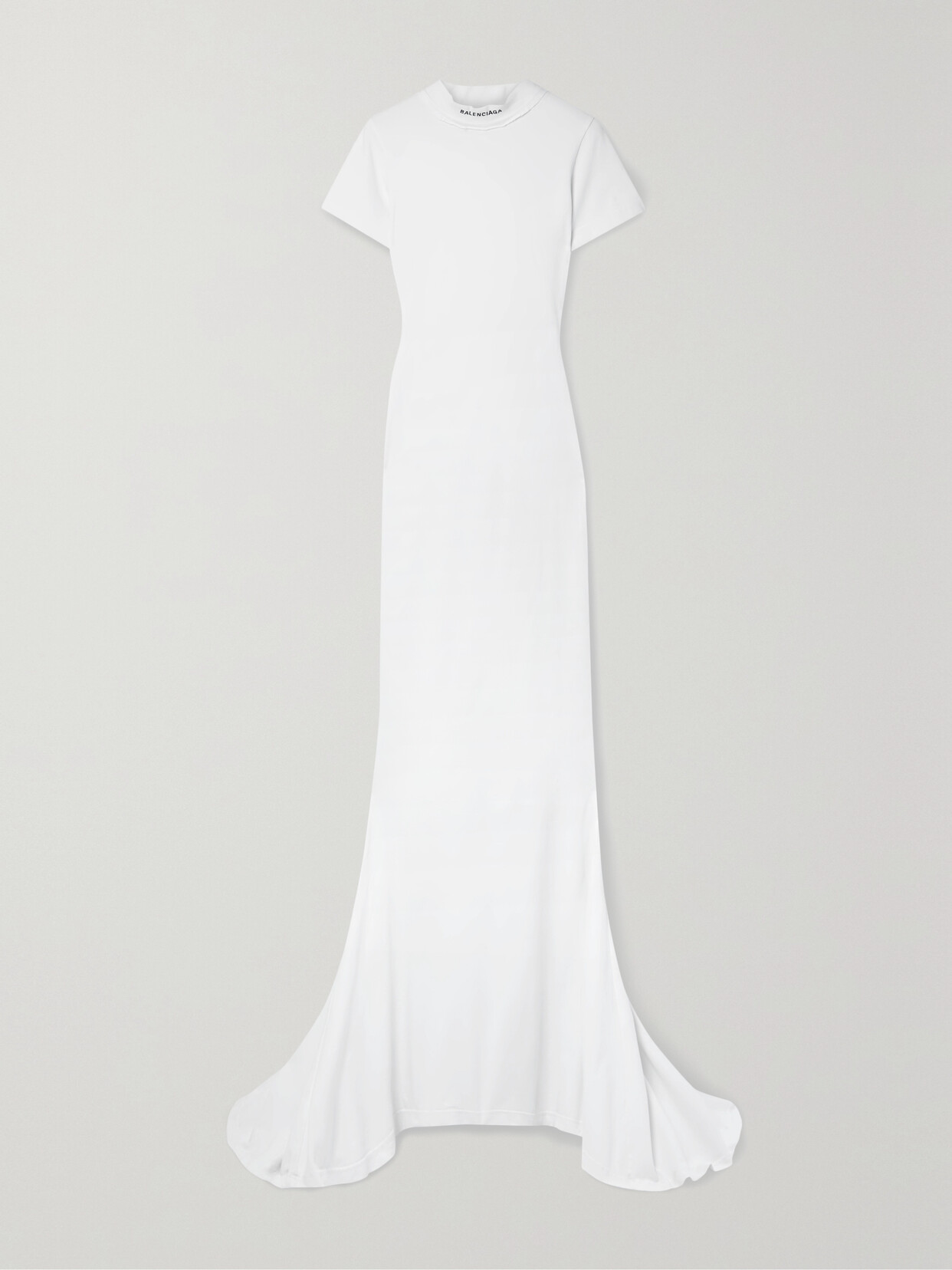 Shop Balenciaga Embroidered Stretch-cotton Jersey Maxi Dress In White