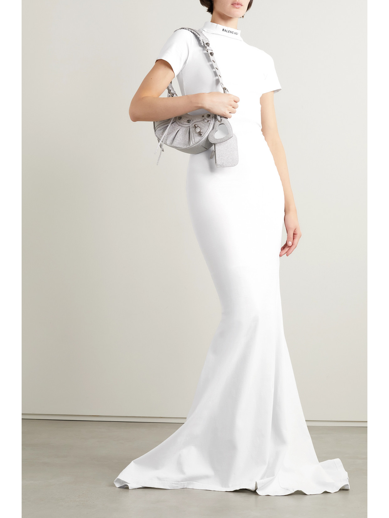 Balenciaga Embroidered Stretch-cotton Jersey Maxi Dress In White