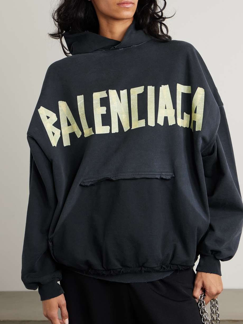 BALENCIAGA Oversized Distressed Printed Cotton Jersey Hoodie NET A PORTER W920 Q60 