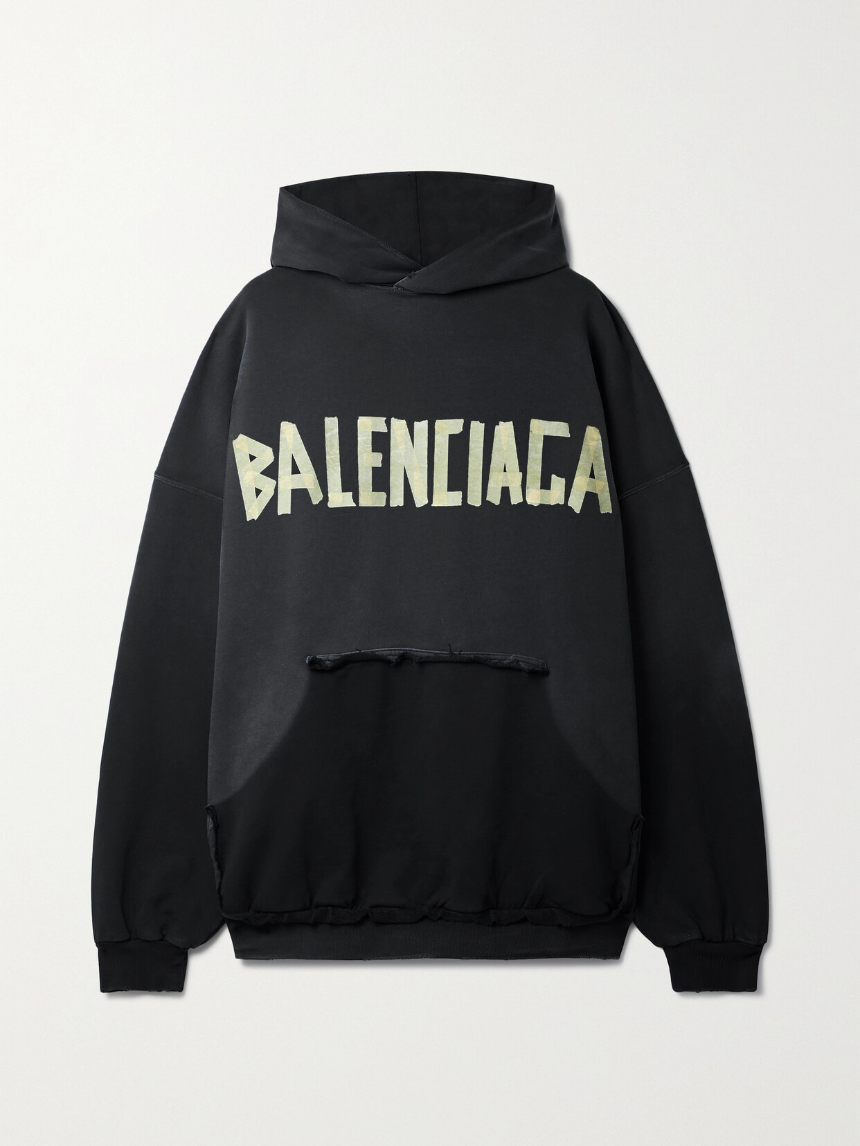 Balenciaga Oversized Distressed Printed Cotton-jersey Hoodie In Black