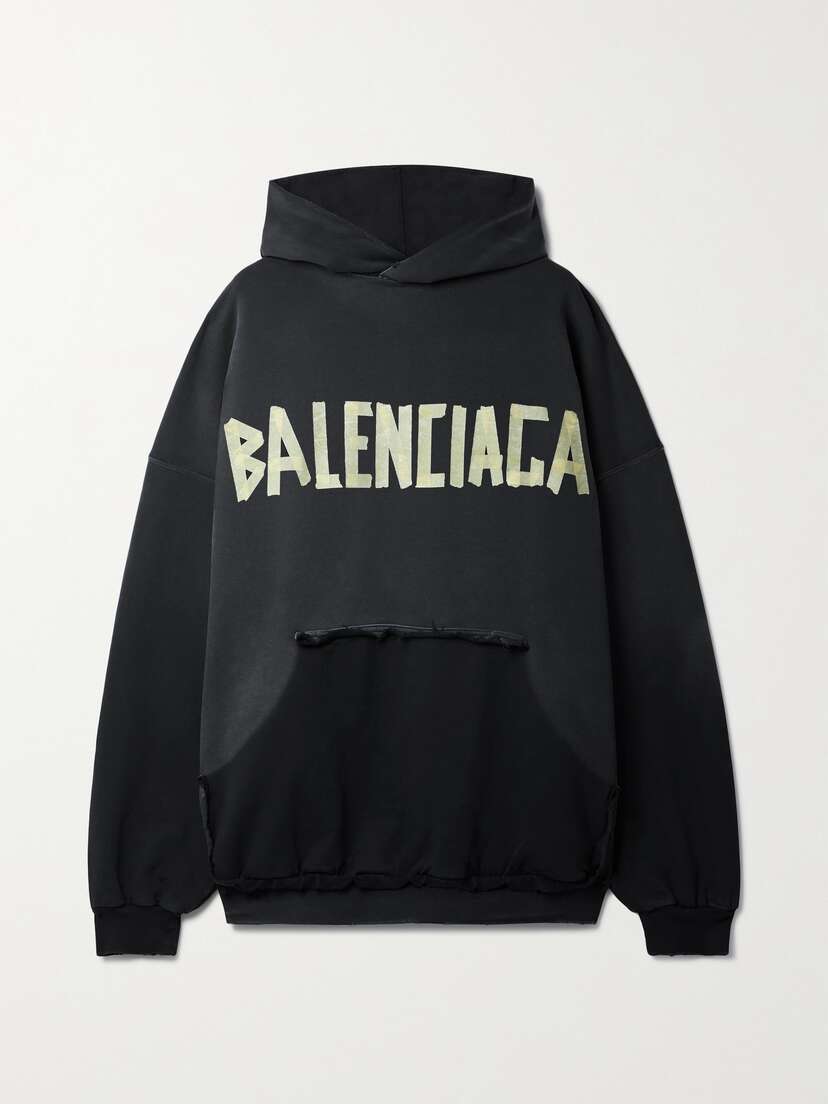 Balenciaga Oversized Distressed Printed Cotton-jersey Hoodie