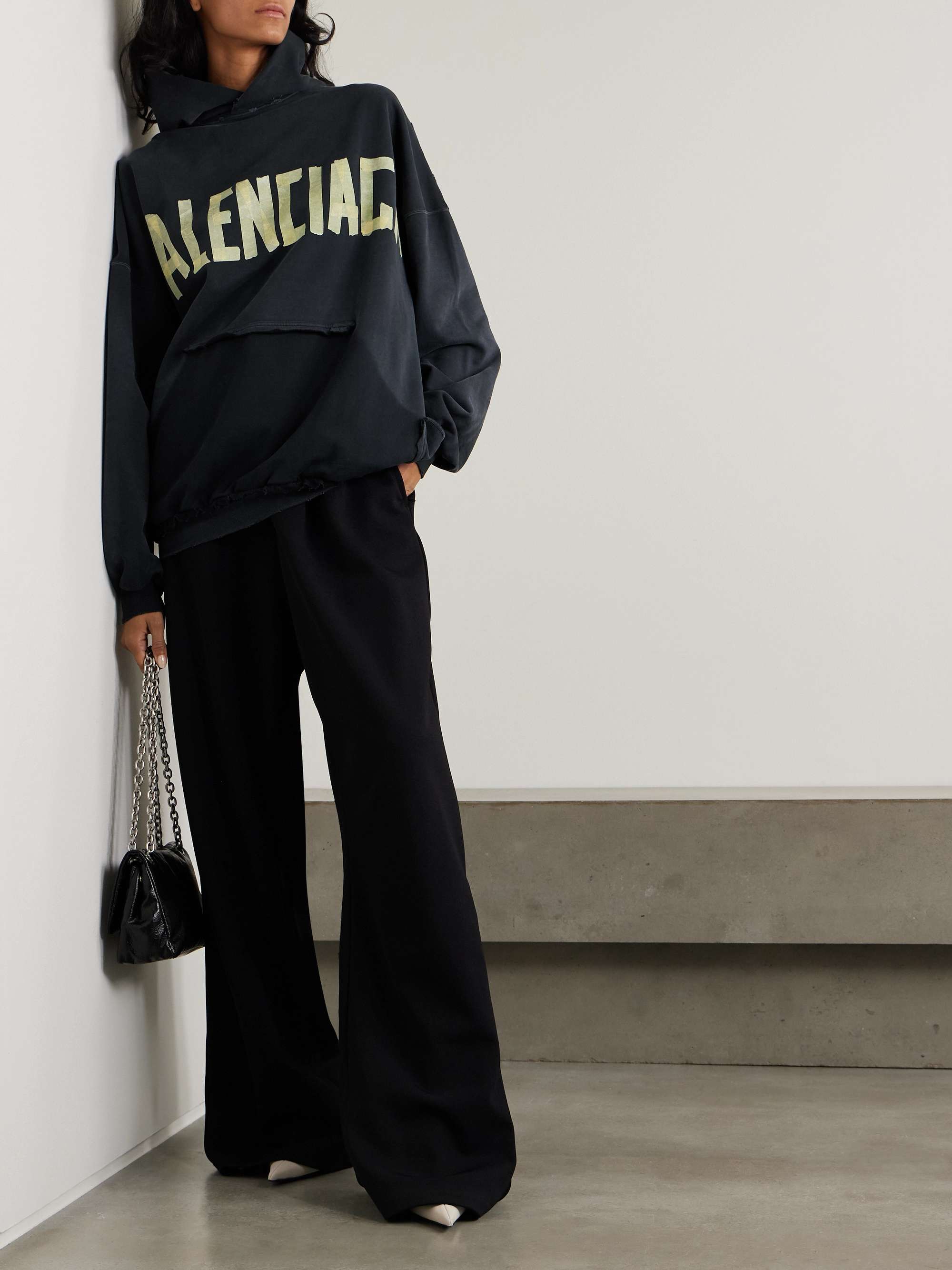 BALENCIAGA Oversized distressed printed cotton-jersey hoodie