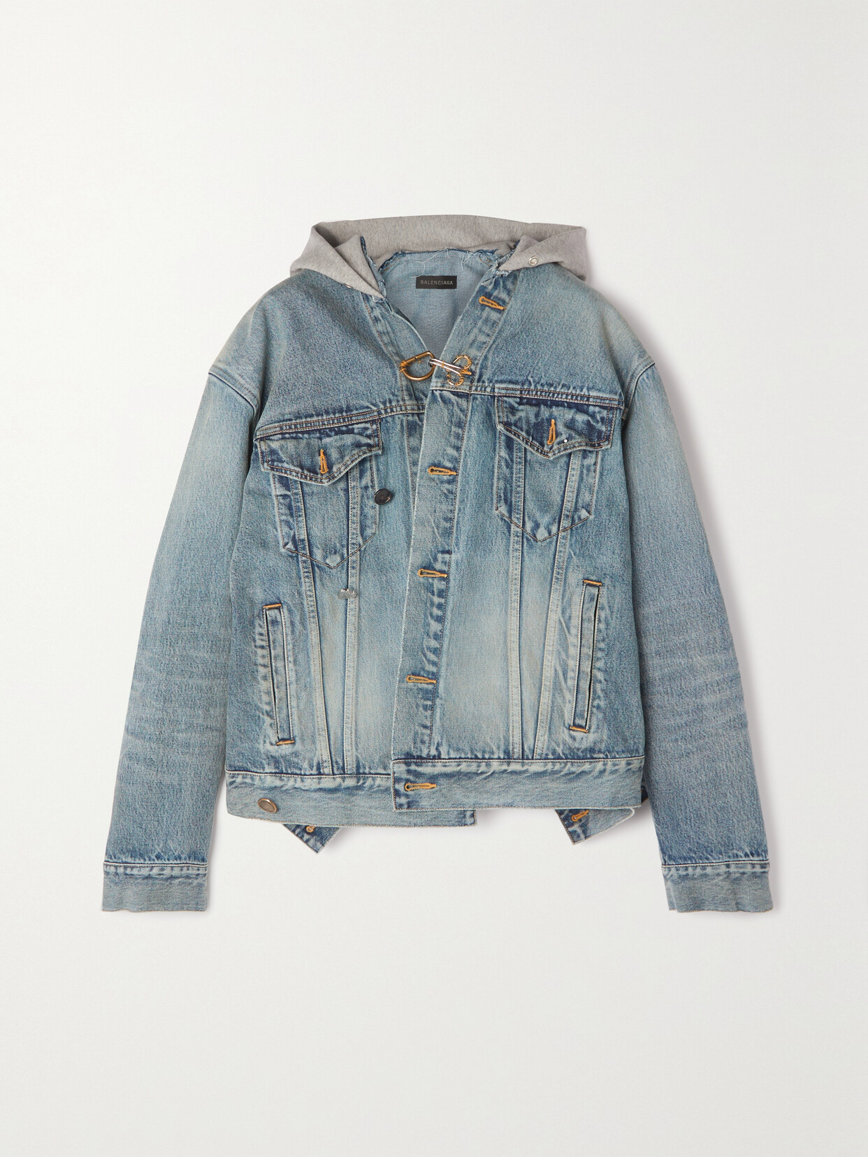 Balenciaga - Embellished Asymmetric Jersey-trimmed Denim Jacket - Blue