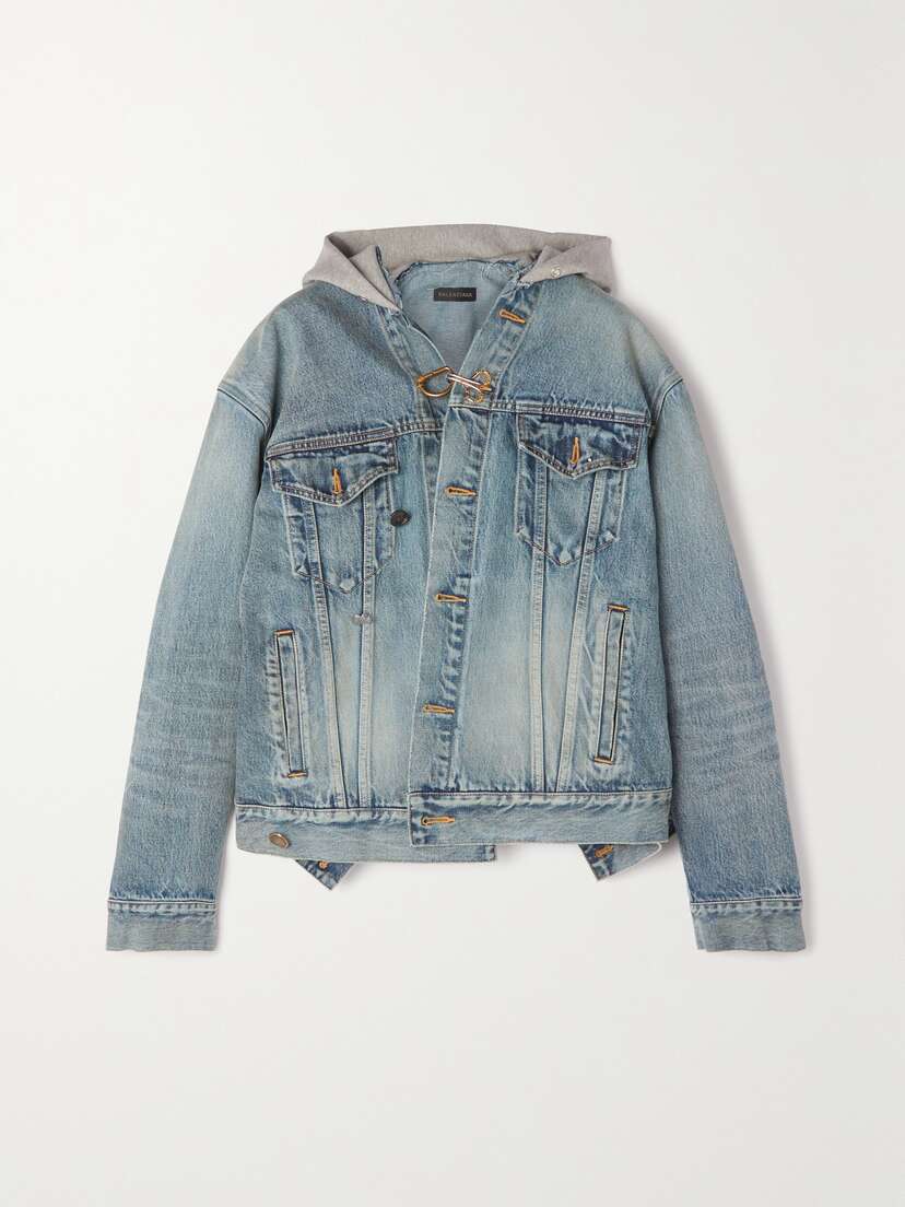 Balenciaga Embellished Asymmetric Jersey-trimmed Denim Jacket