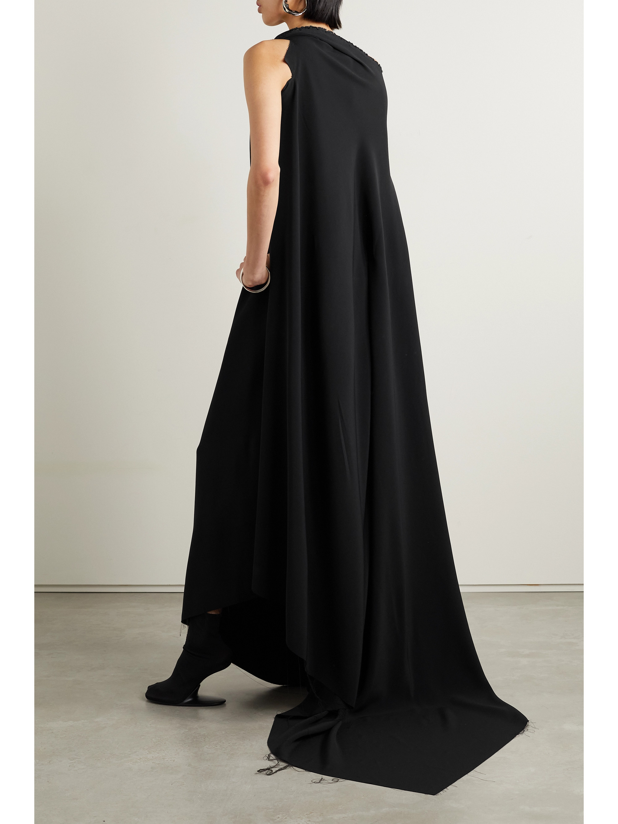 Balenciaga Asymmetric one-shoulder frayed draped crepe gown thumbnail