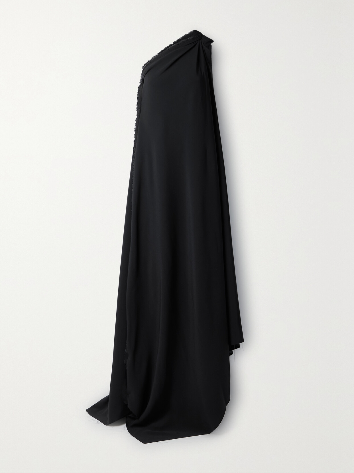 Balenciaga Asymmetric One-shoulder Frayed Draped Crepe Gown In Black