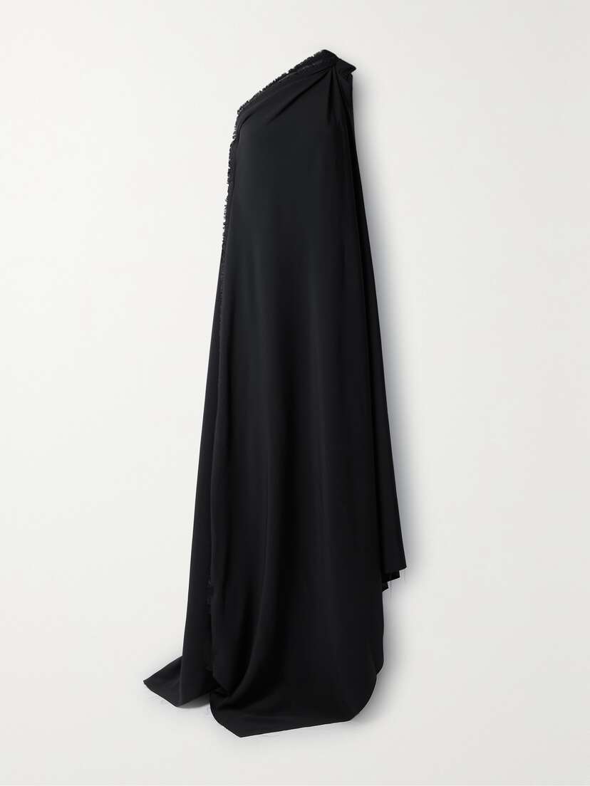 Balenciaga Asymmetric One-shoulder Frayed Draped Crepe Gown