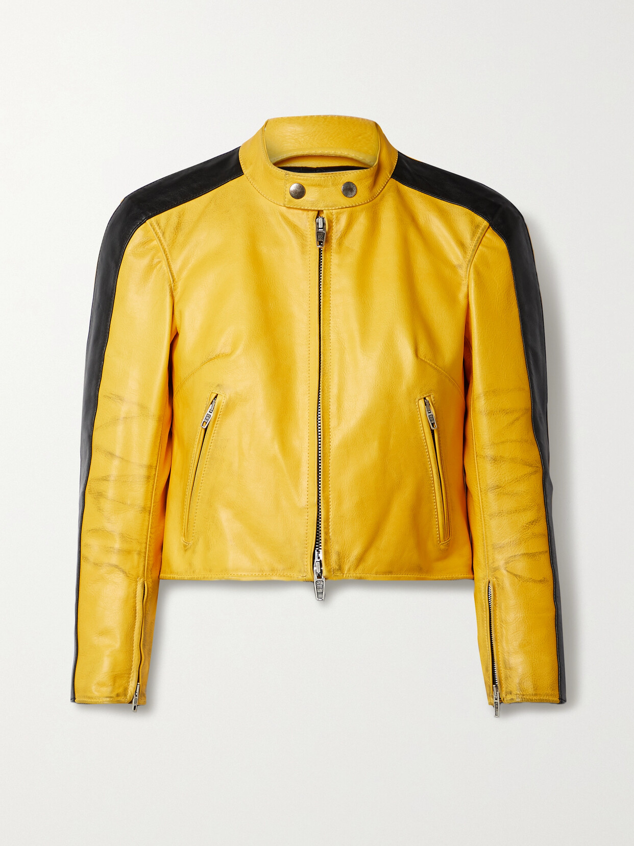 Balenciaga Cropped Distressed Leather Jacket In Yellow