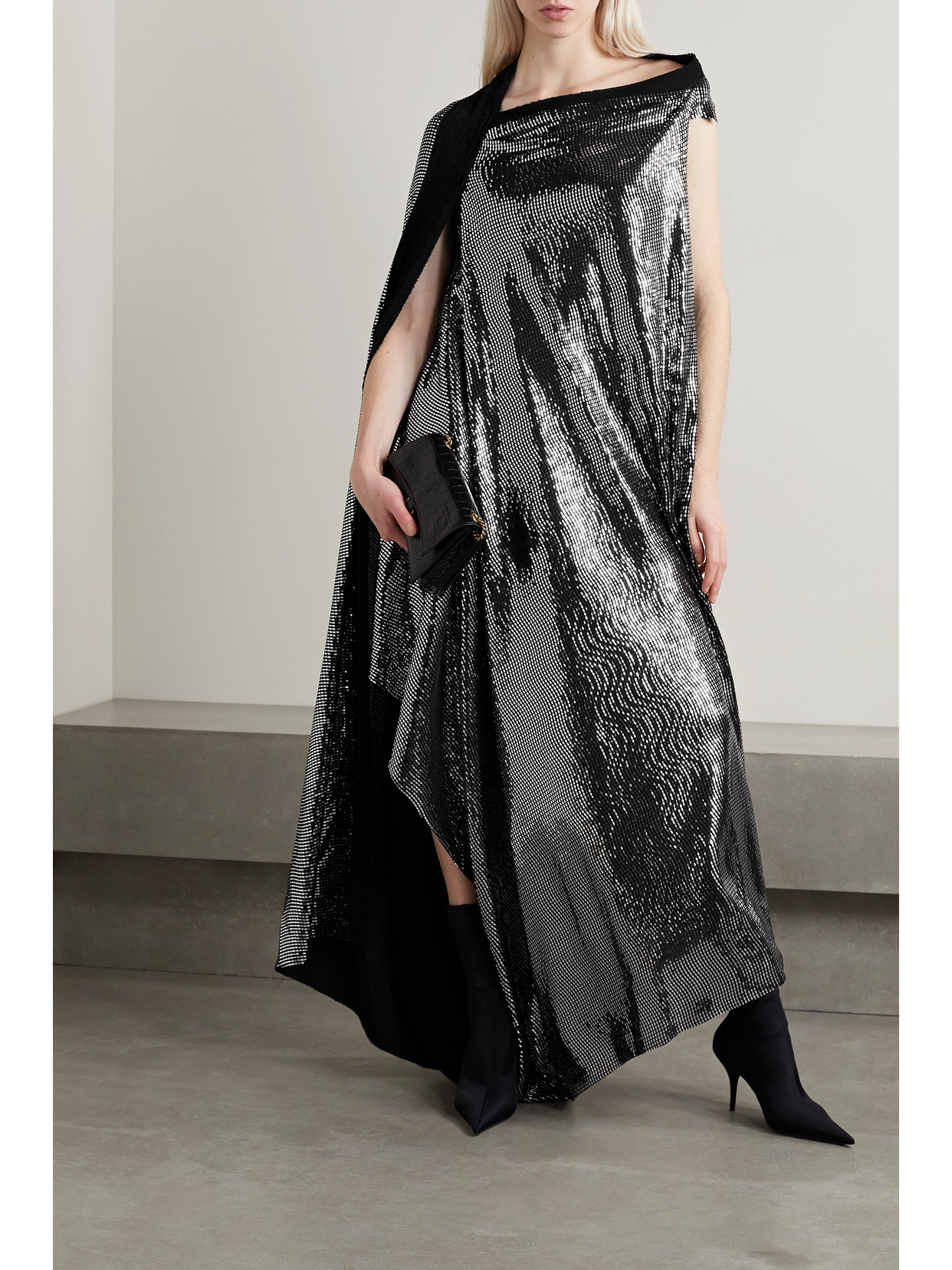 Shop Balenciaga Embellished Sequined Stretch-knit Gown In Black