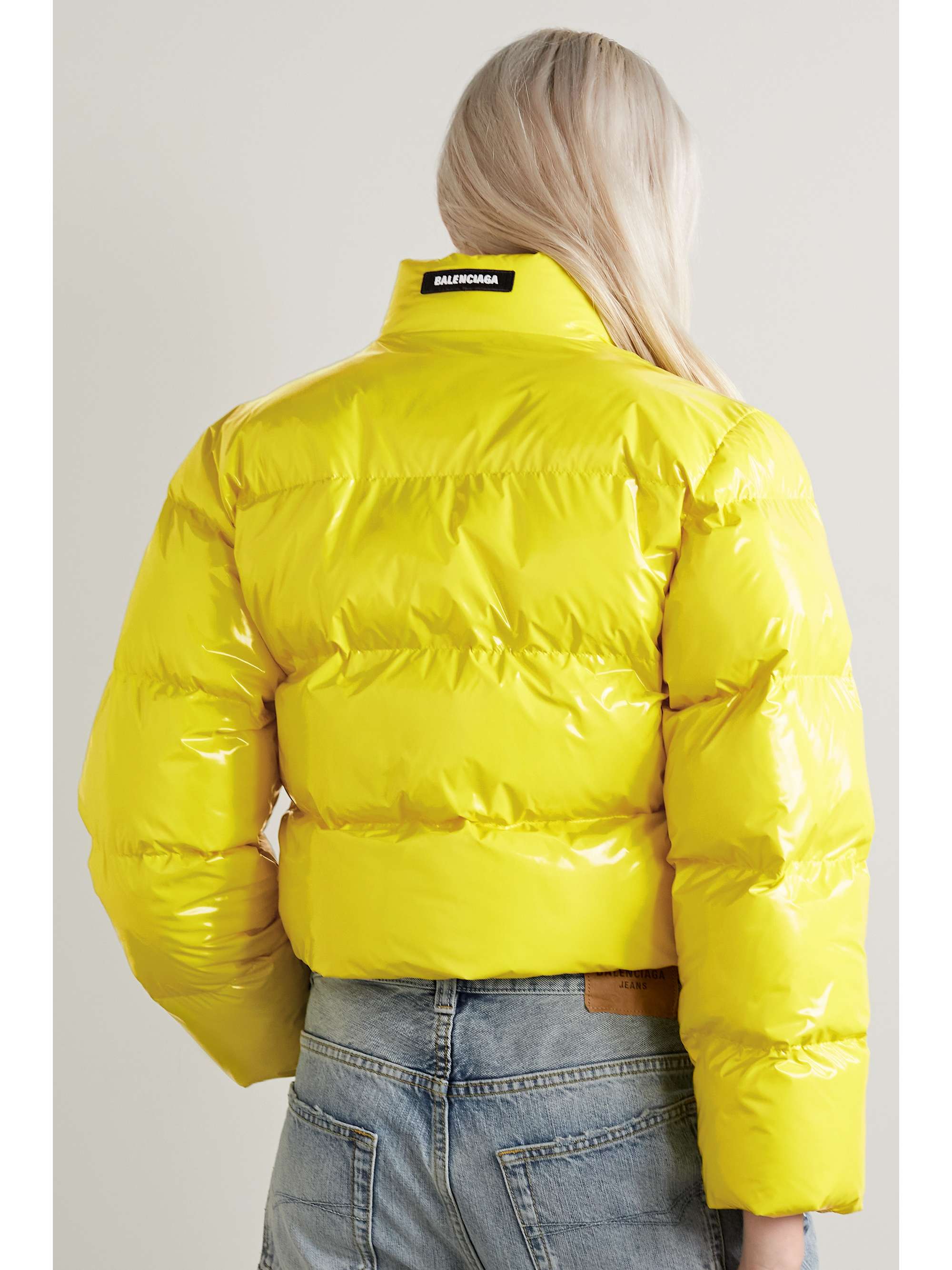 BALENCIAGA Cropped quilted padded glossed-shell coat