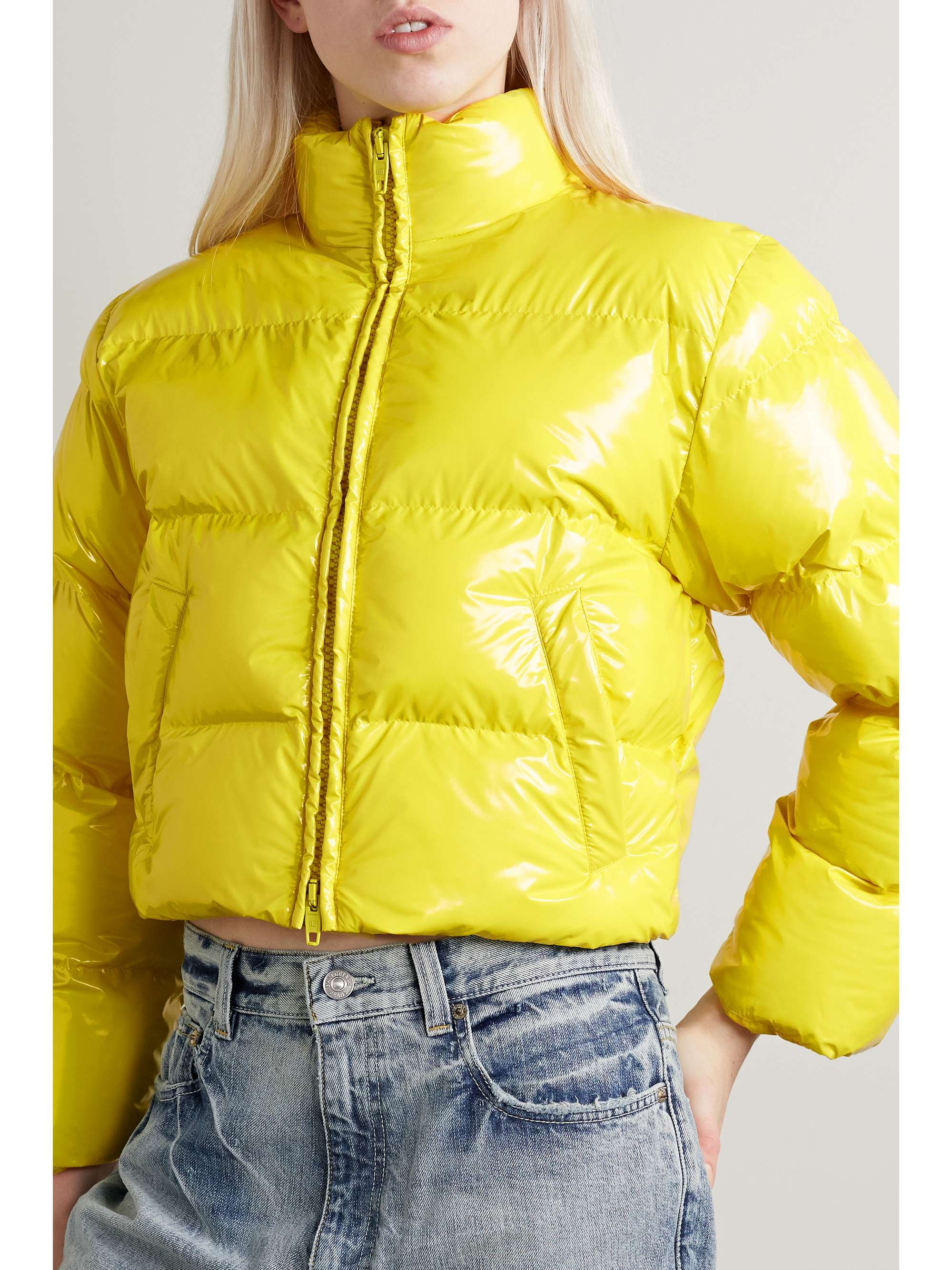 BALENCIAGA Cropped quilted padded glossed-shell coat
