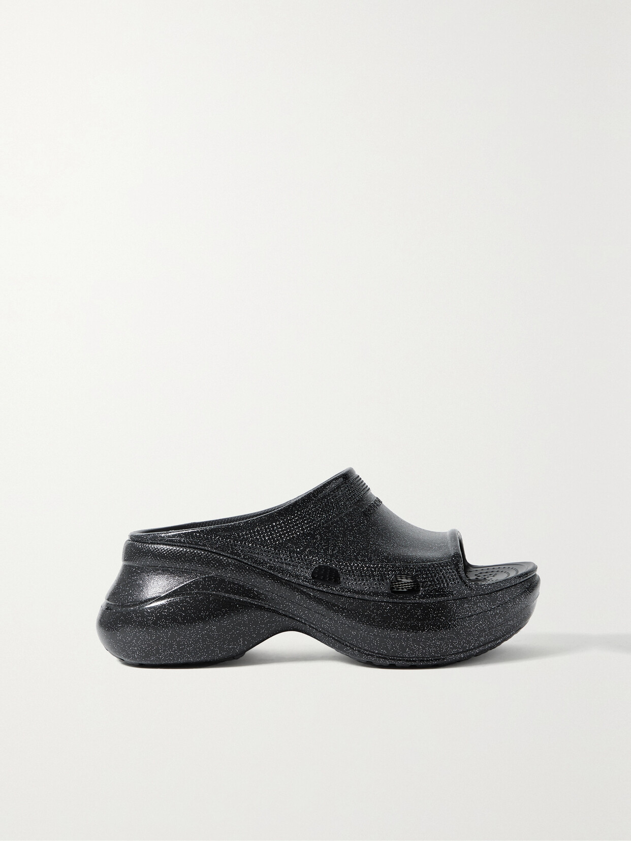 Balenciaga + Crocs Pool Perforated Iridescent Rubber Slides In Black