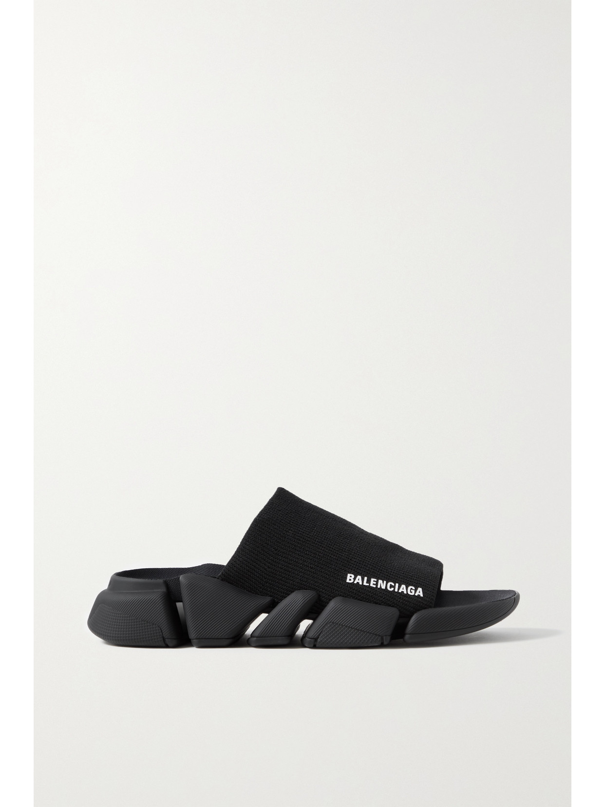 Shop Balenciaga Speed 2.0 Logo-print Stretch-knit Slides In Black