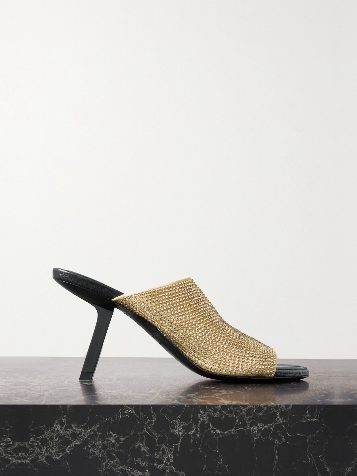 Balenciaga Tight Crystal-embellished Metallic Jersey Mules - Gold