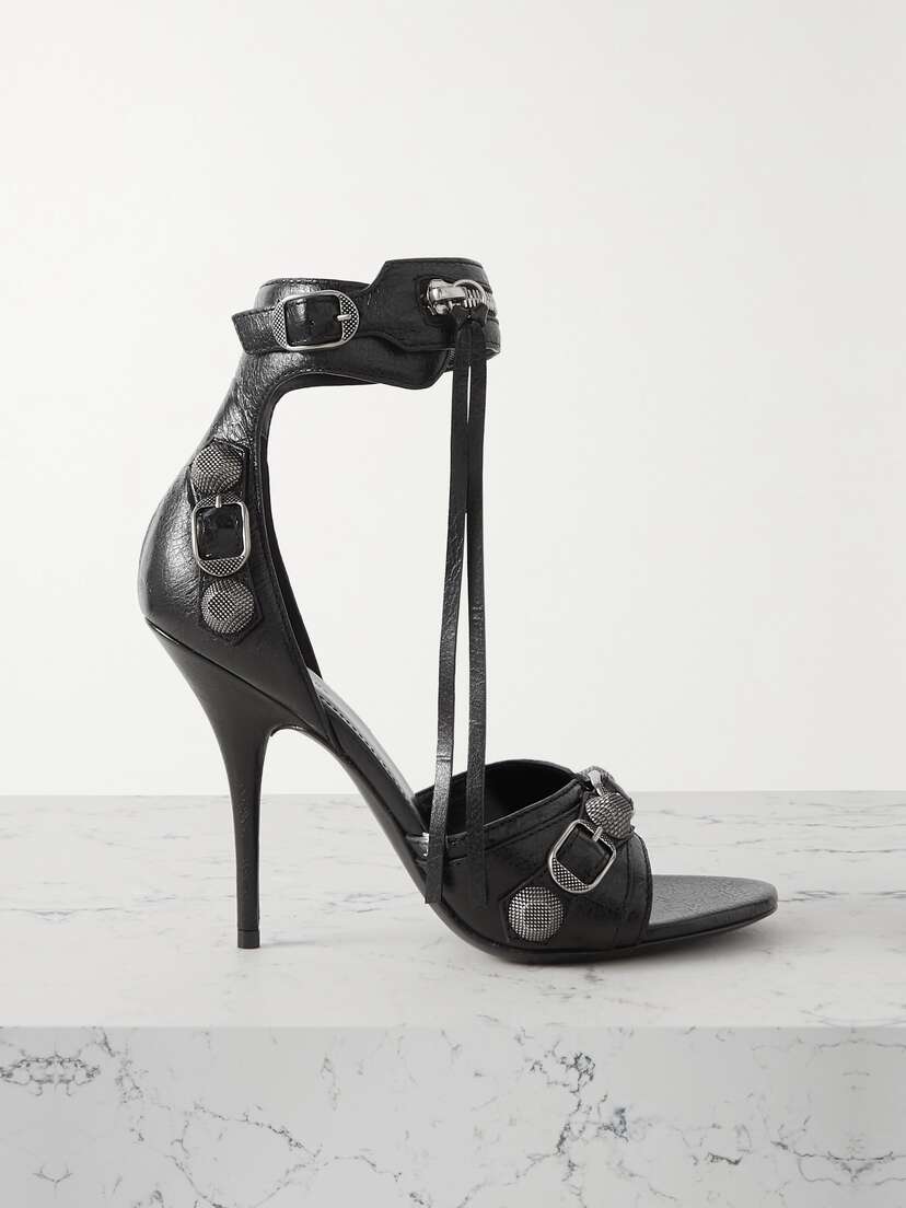 Balenciaga Cagole Embellished Crinkled-leather Sandals