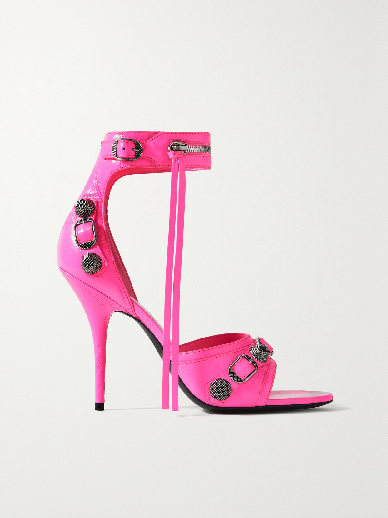Balenciaga Cagole Embellished Crinkled-leather Sandals In Pink